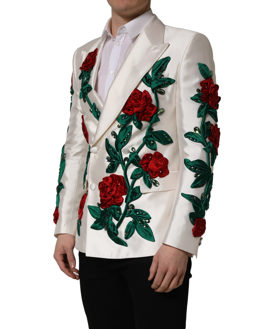 White Floral SICILIA Double Breasted Jacket