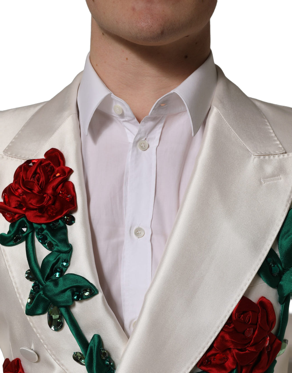 White Floral SICILIA Double Breasted Jacket