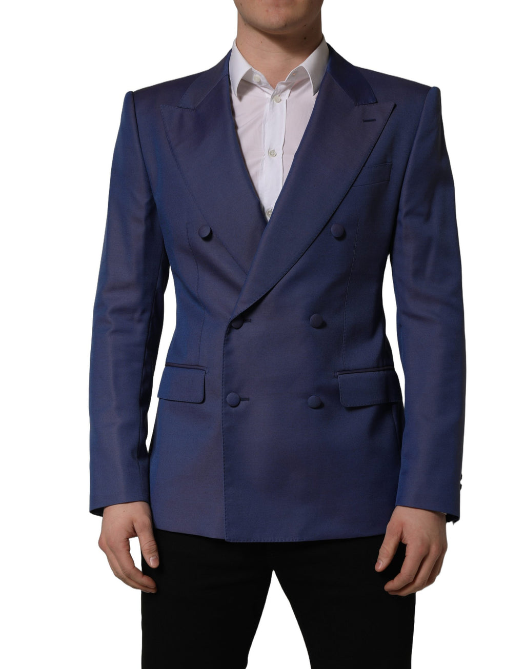 Blue Wool Double Breasted Men Blazer Jacket