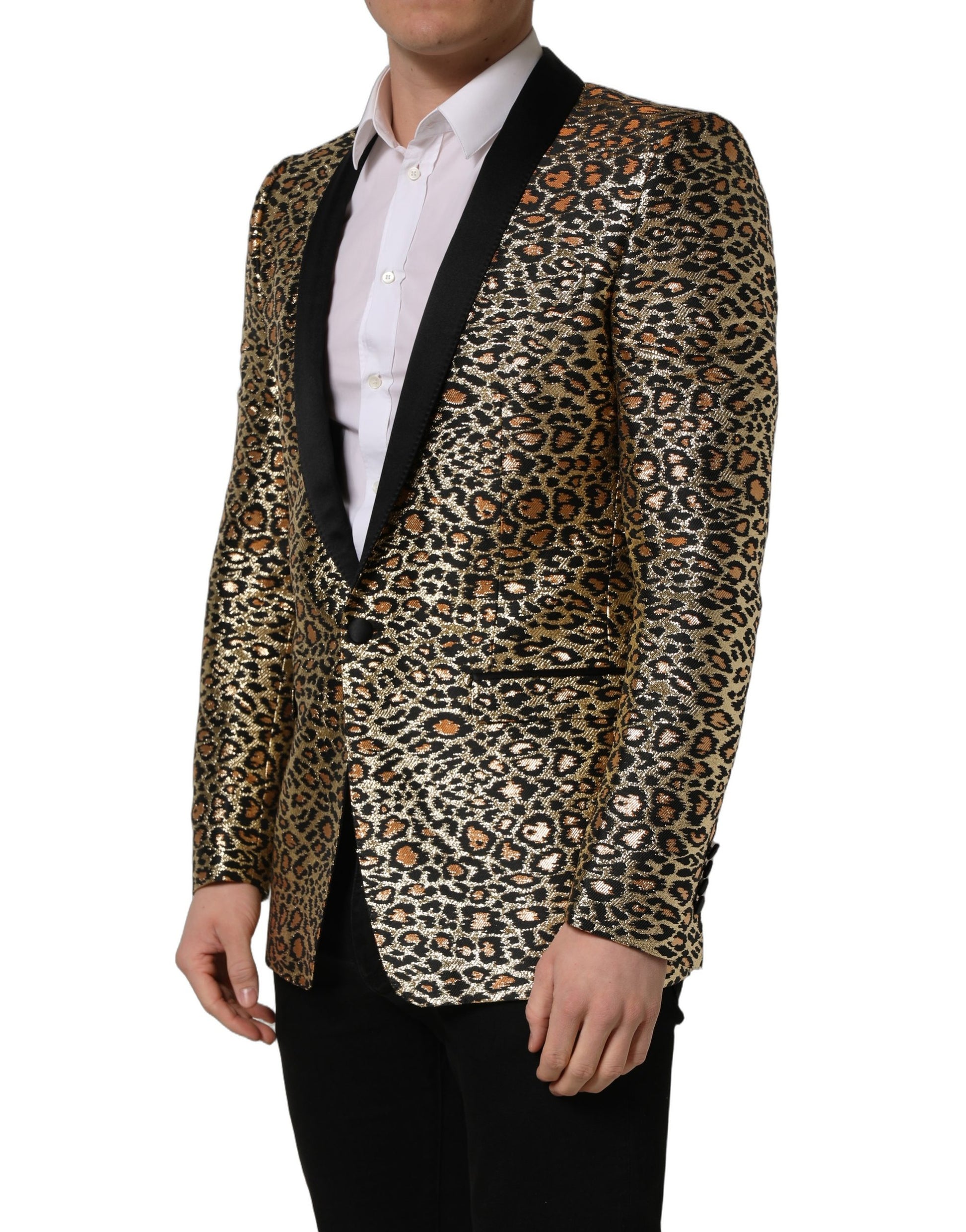 Gold Leopard Single Breasted Men Coat Jacket