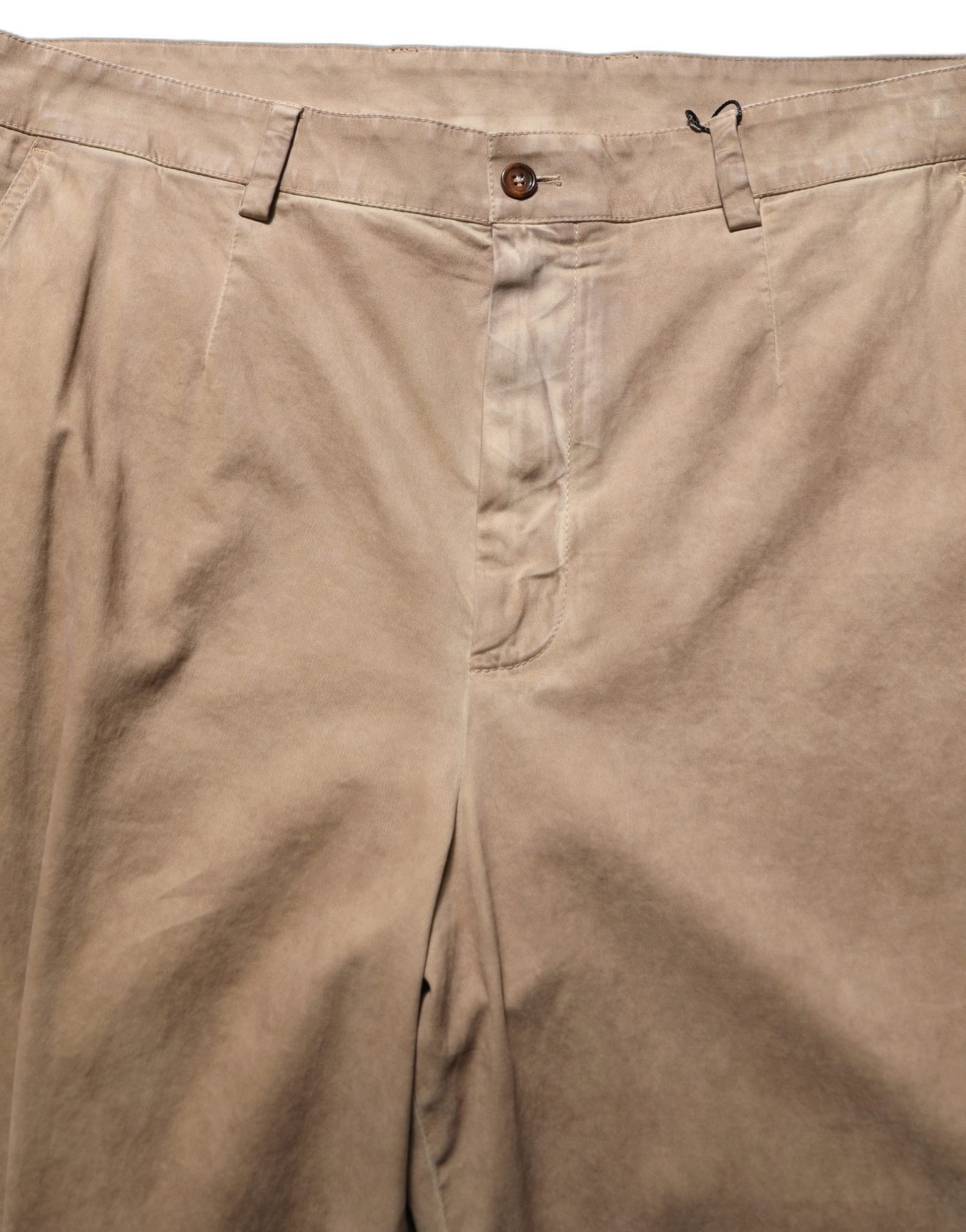 Beige Cotton Straight Leg Men Trouser Pants