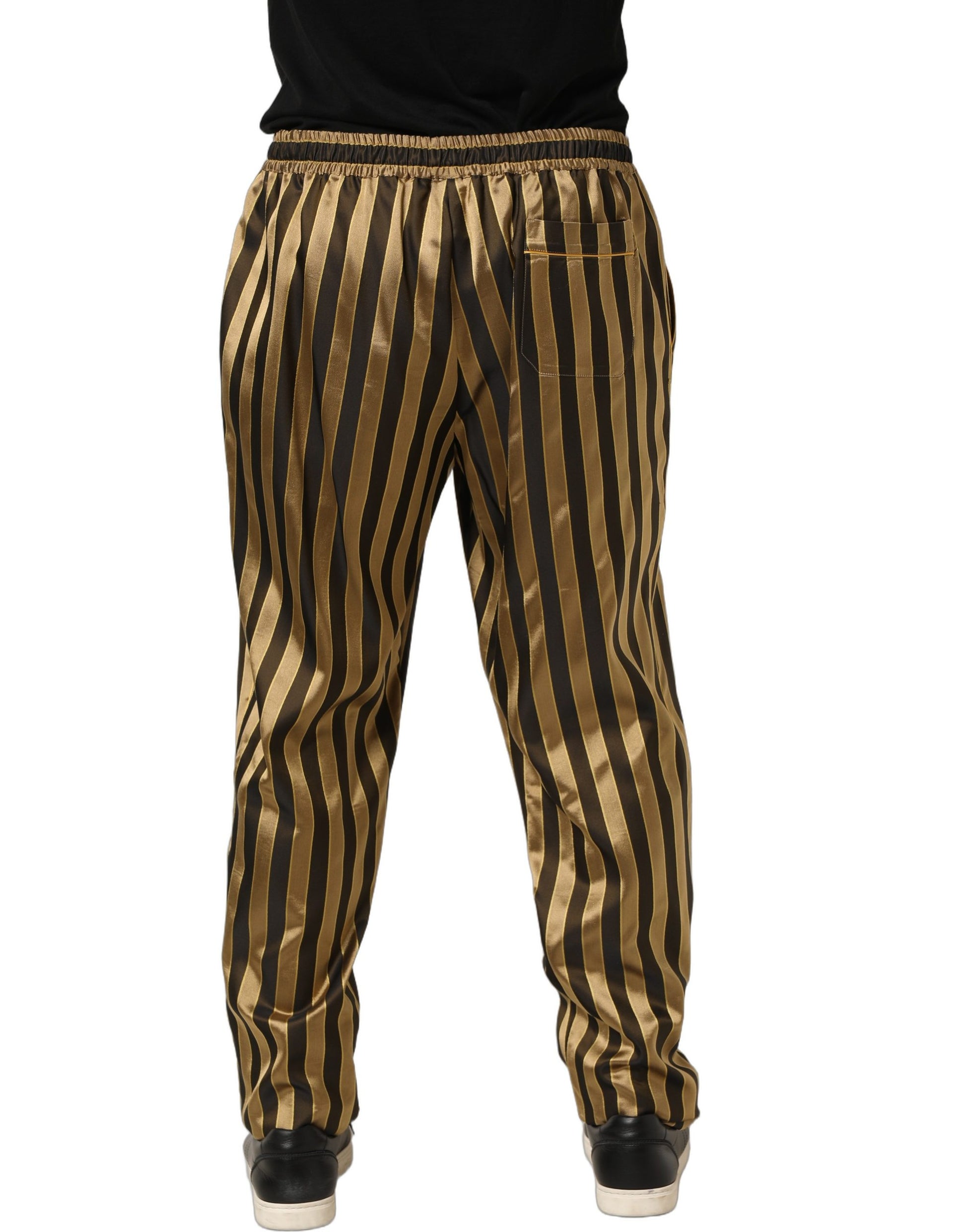 Gold Black Stripes Satin Tapered Leg Pants
