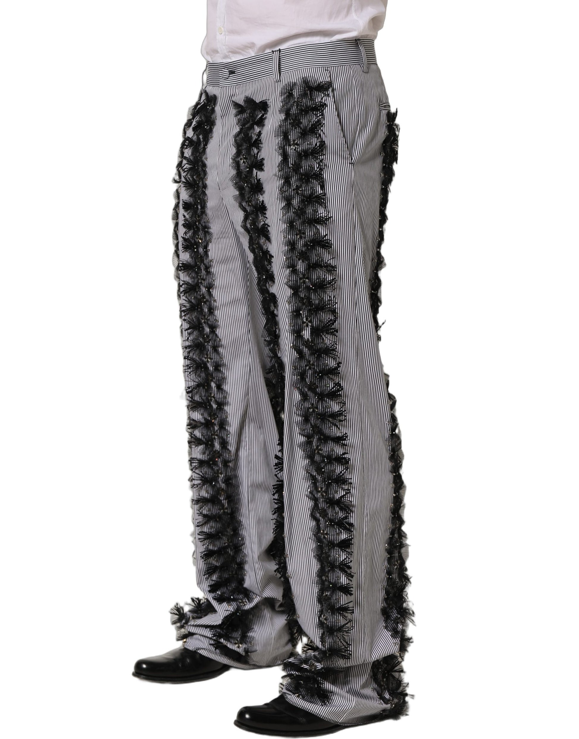 BlackGray Pinstripe Embellished Trouser Pants