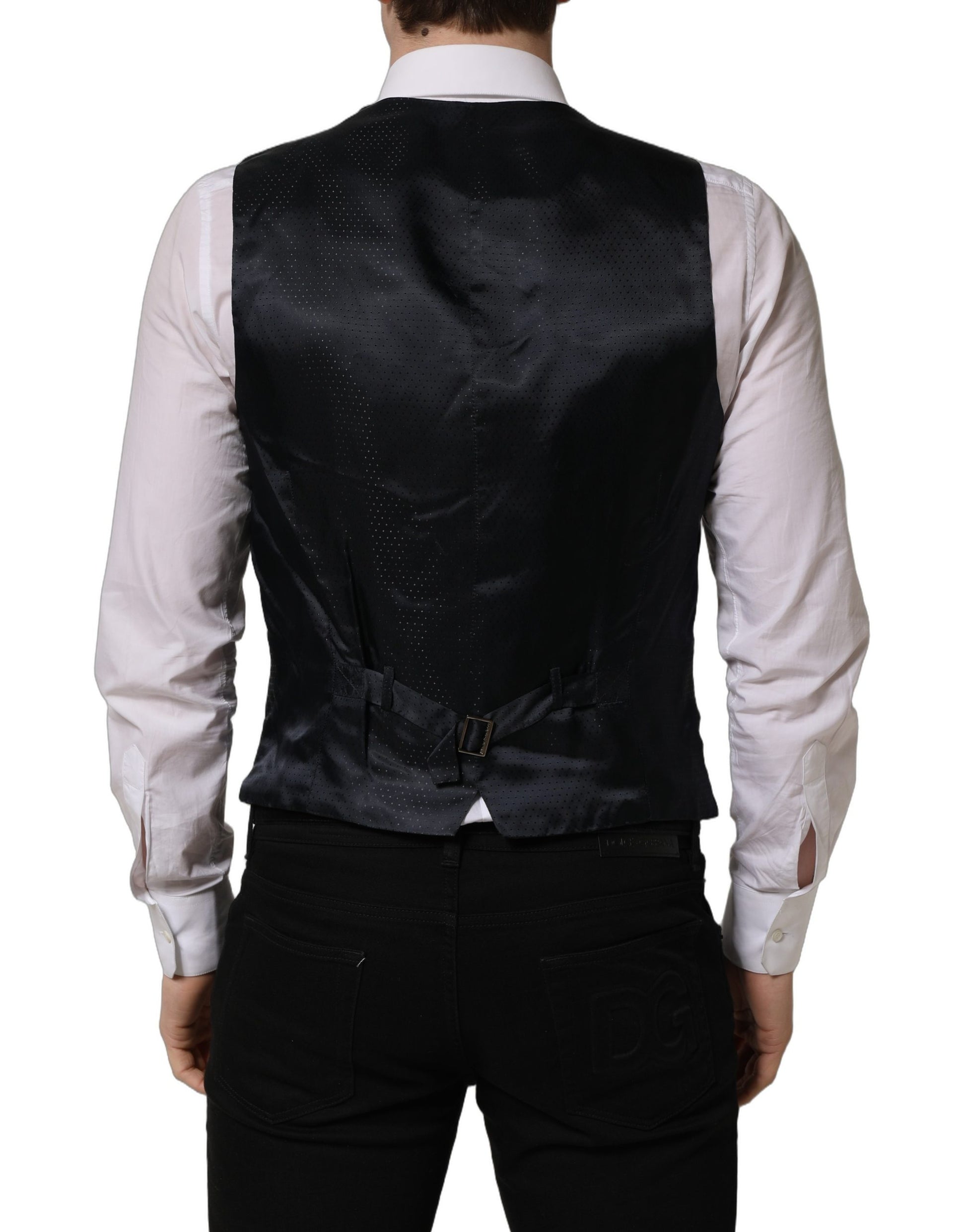 Black Wool Single Breasted Waistcoat Vest