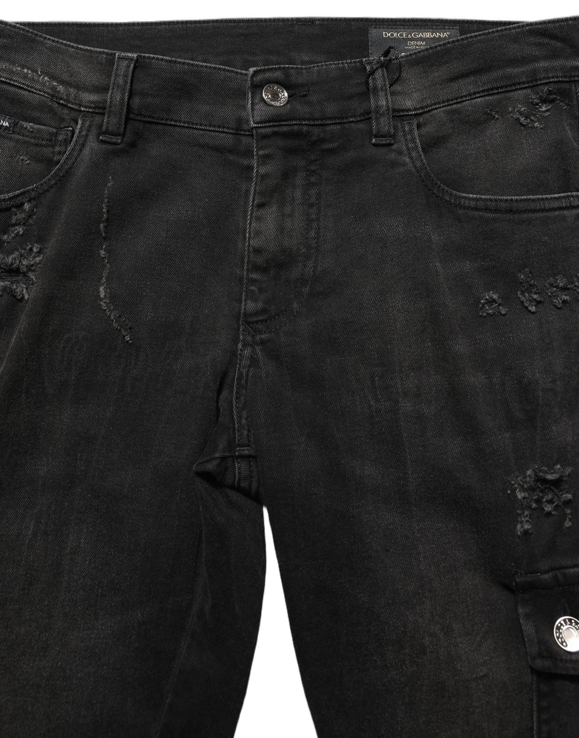 Black Distressed Cargo Cotton Men Denim Jeans