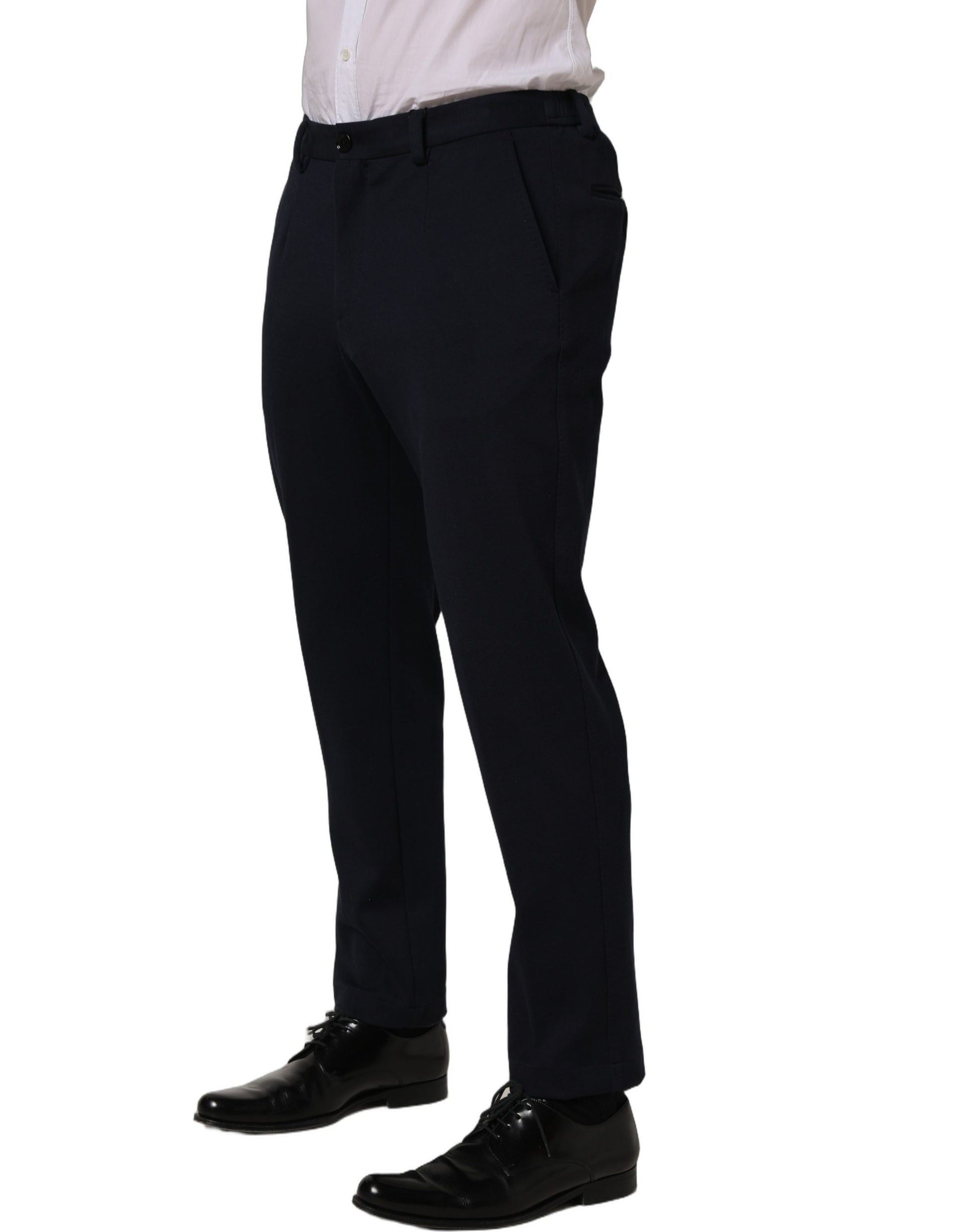 Black Cotton Tapered Leg Dress Trouser Pants