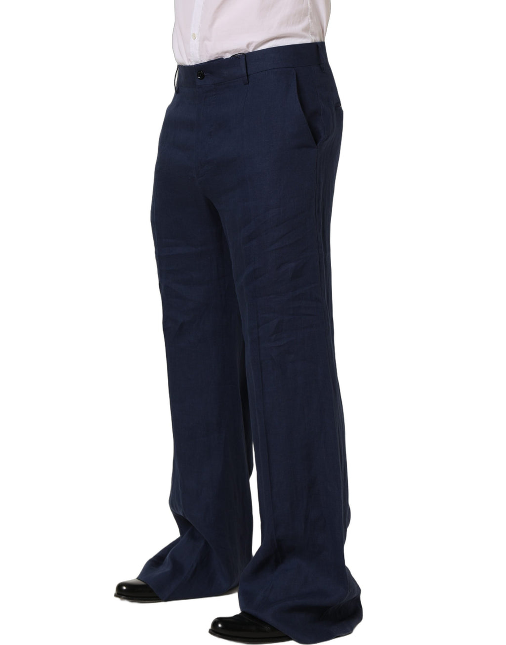 Blue Linen Straight Men Dress Trouser Pants