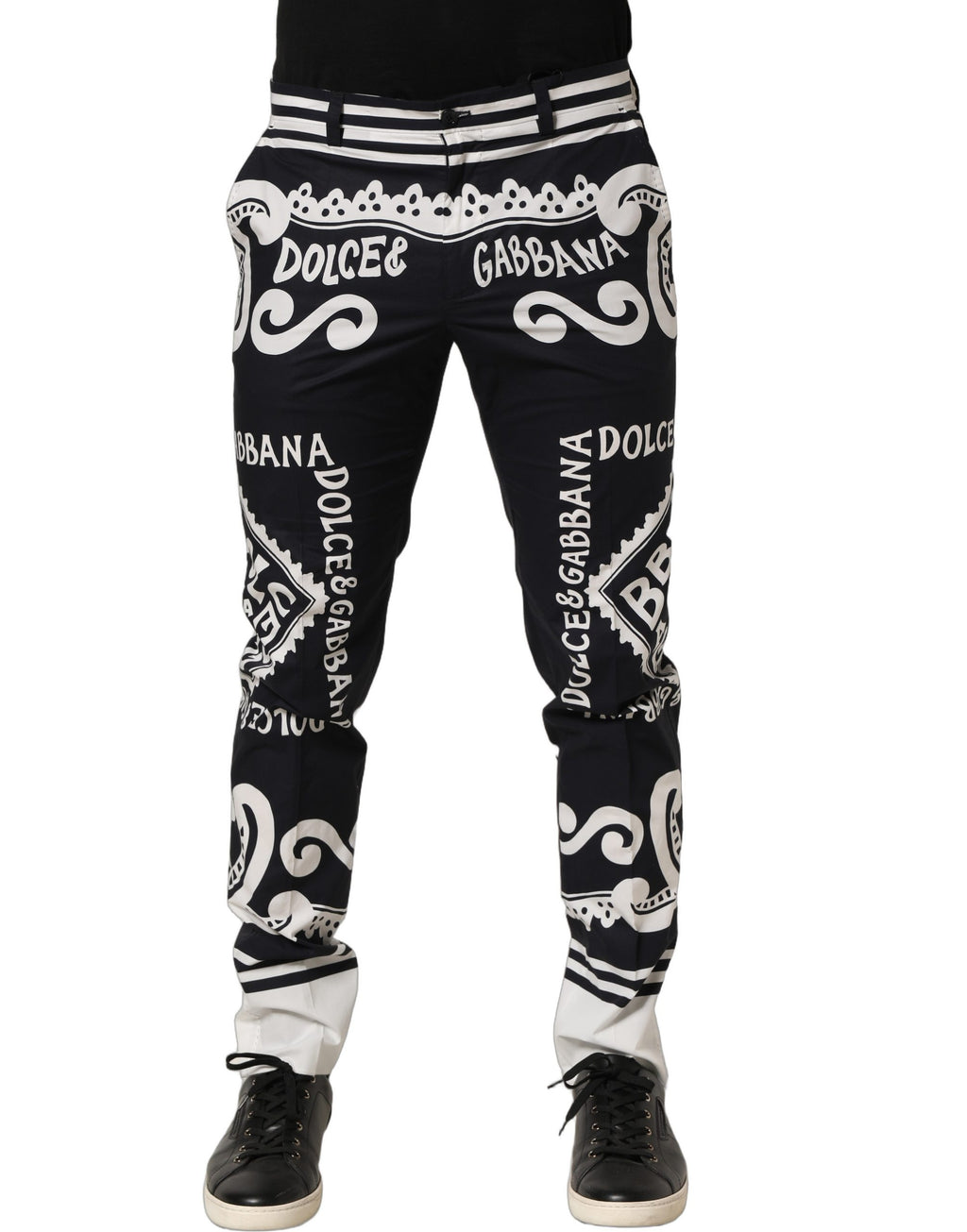 Black Cotton Poplin MarinaPrint Trouser Pants