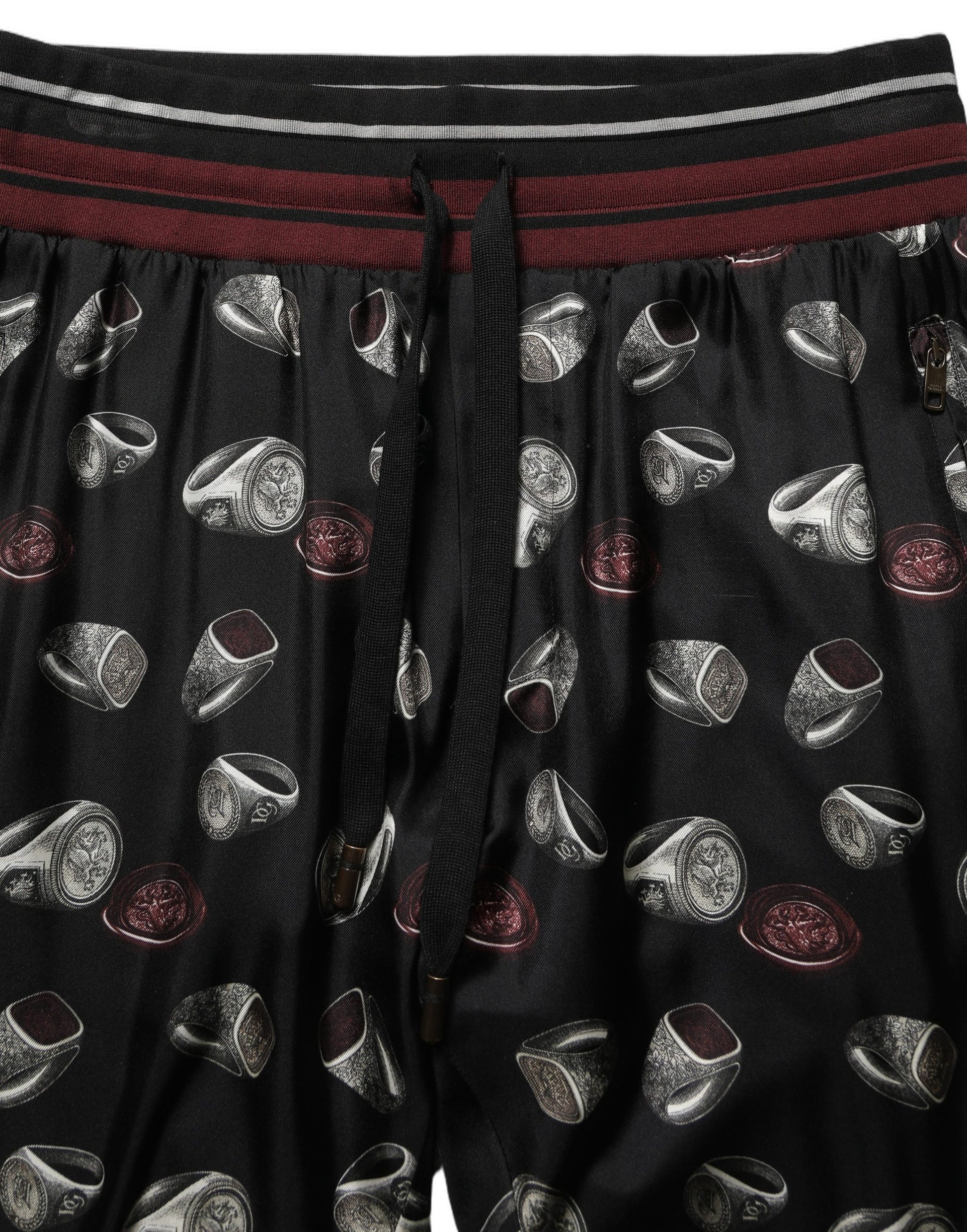 Pants Black Ring Print Silk Jogging Trousers