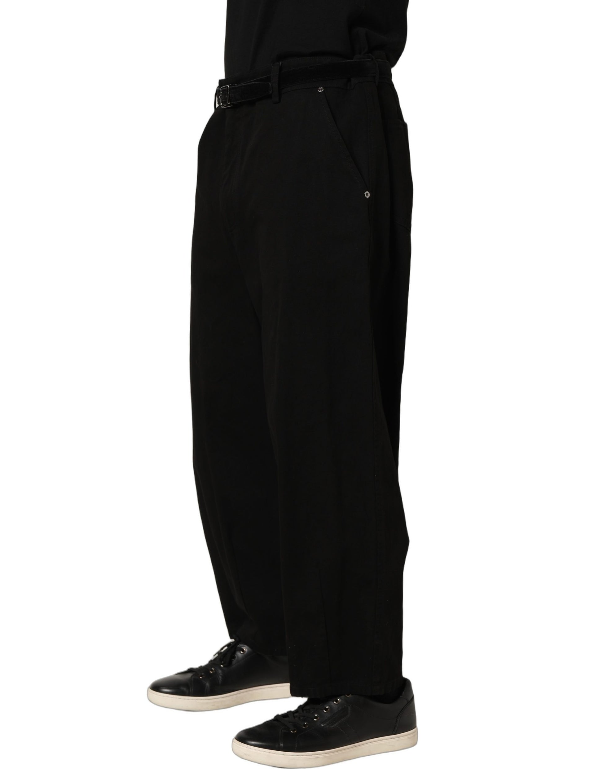 Black Mid Waist Straight Men Trouser Pants