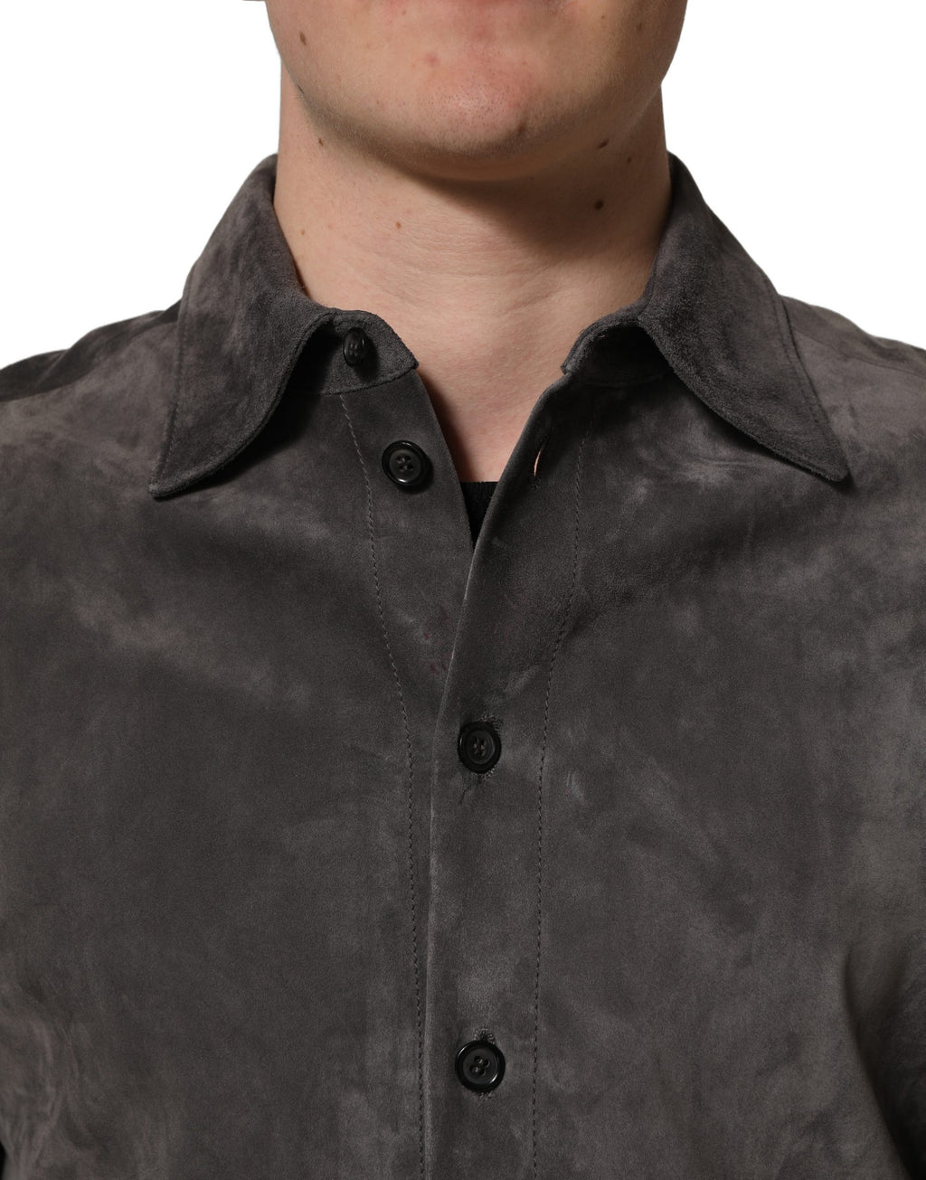 Gray Suede Long Sleeves Button Down Shirt