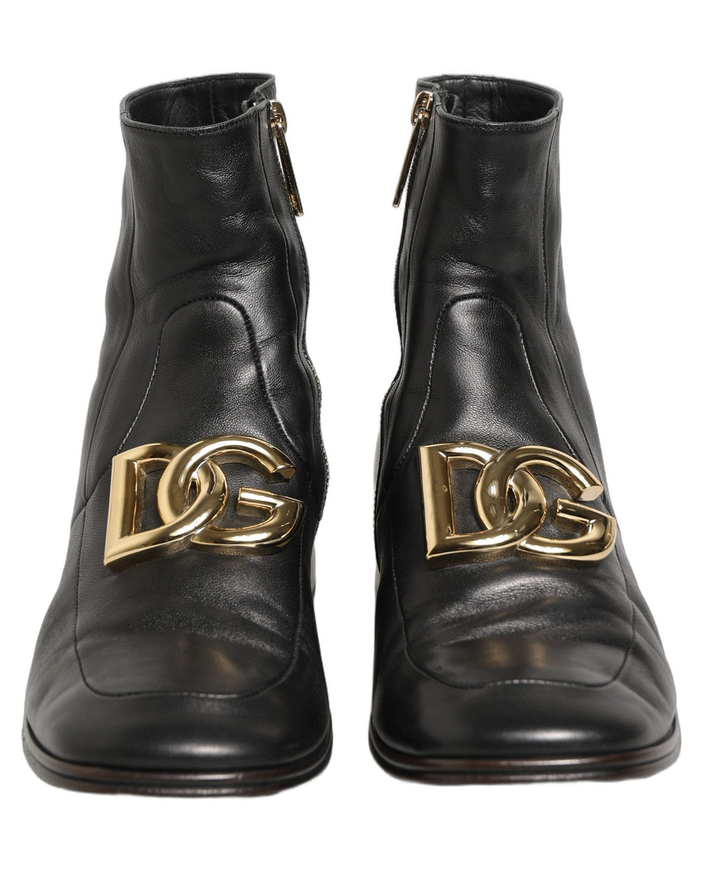 Black Leather DG Logo Plaque Shorts Ankle Boots Shoes