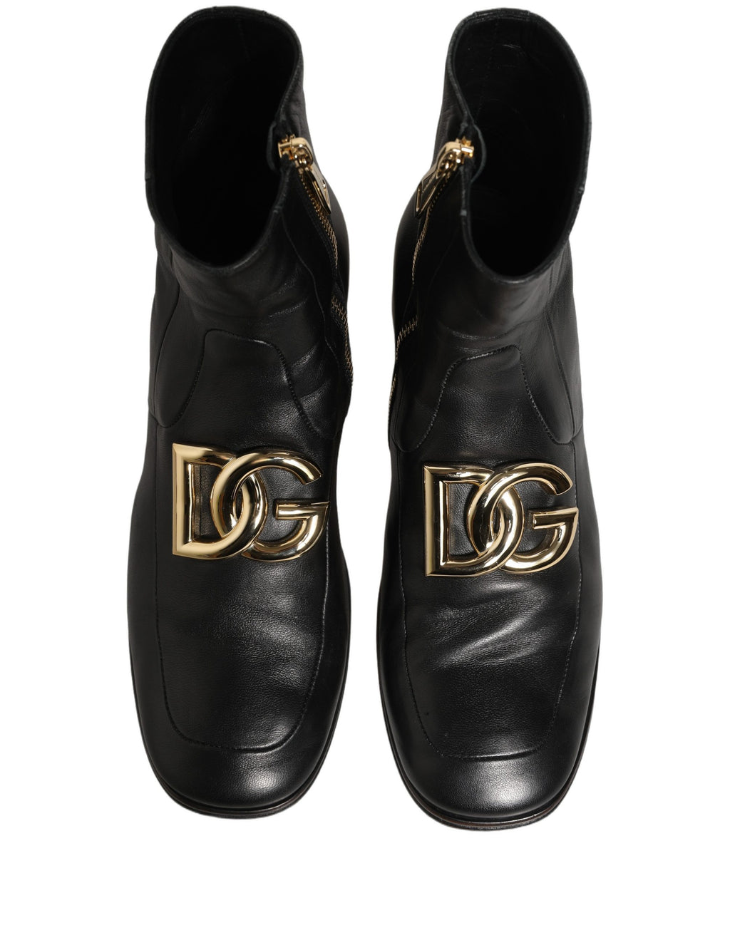 Black Leather DG Logo Plaque Shorts Ankle Boots Shoes