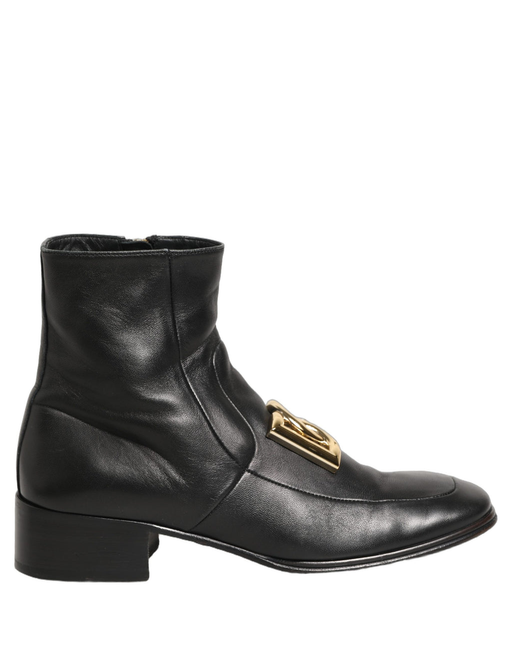 Black Leather DG Logo Plaque Shorts Ankle Boots Shoes
