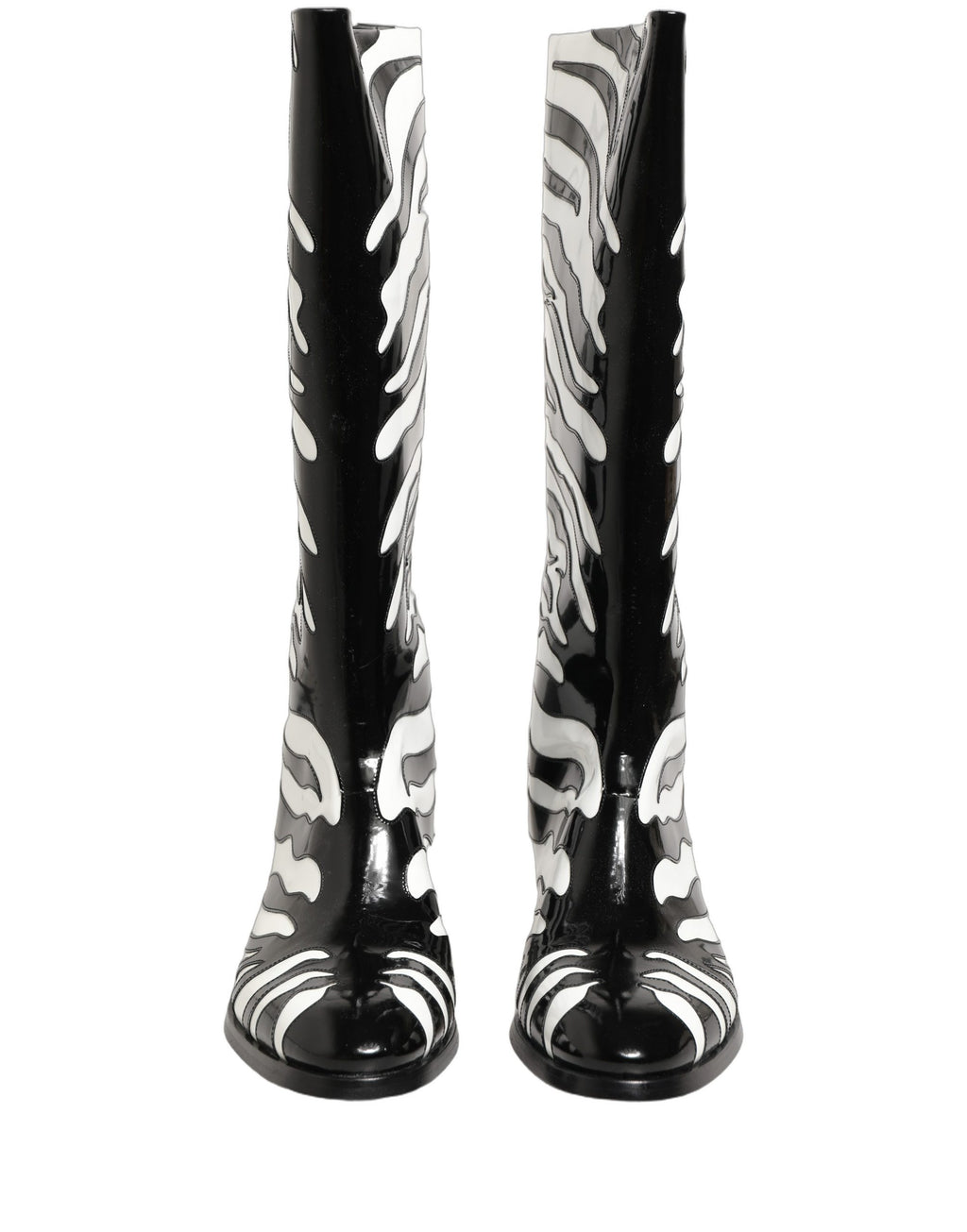 Black White Zebra Knee High Men Boots Shoes