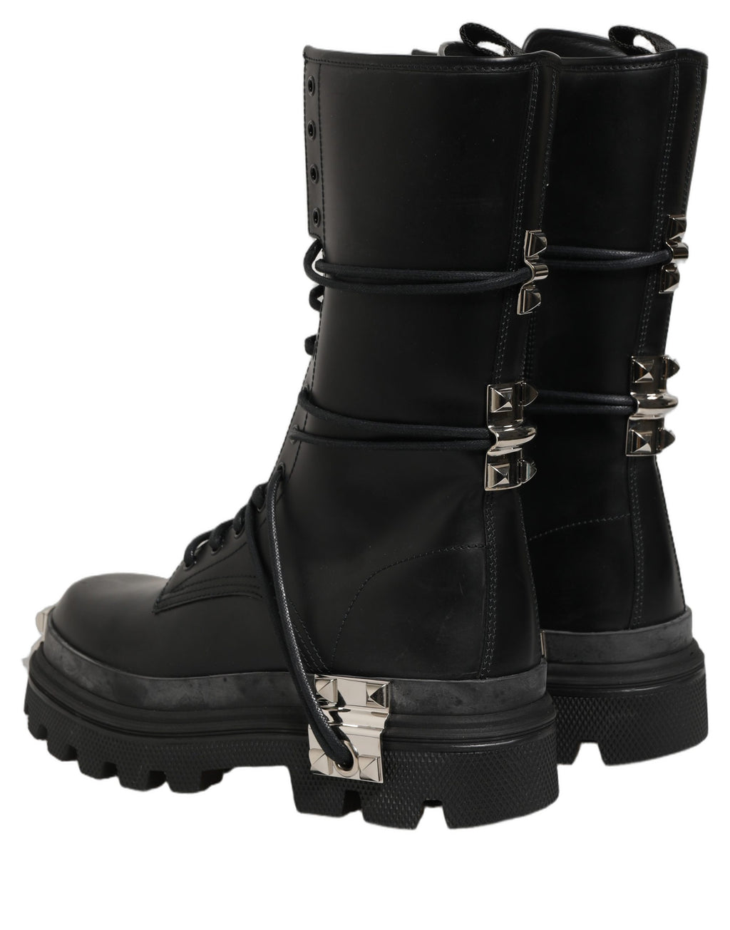Black Stud Platform Combat High Boots Shoes