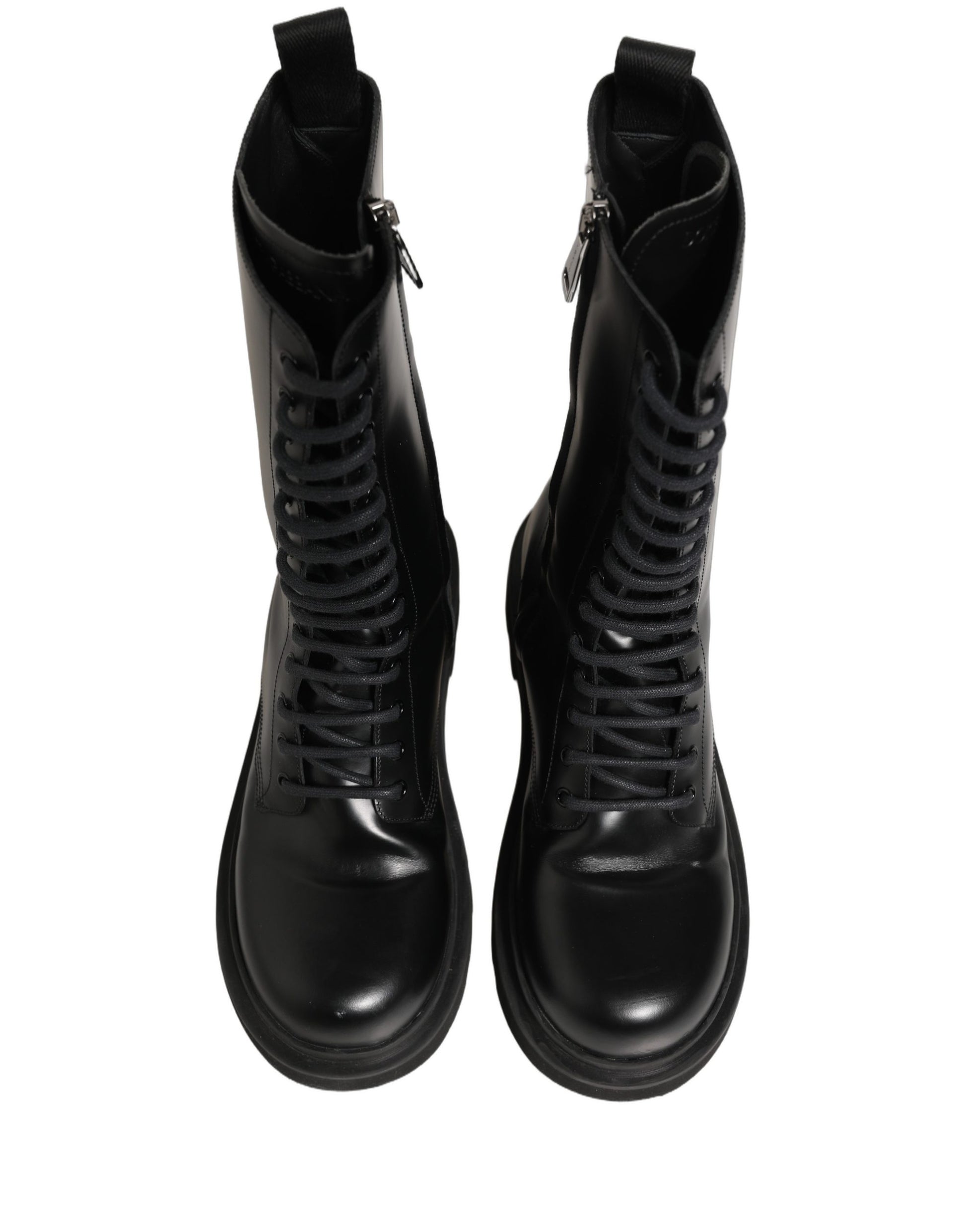 Black Leather Lace Up Men Combat Boots Shoes