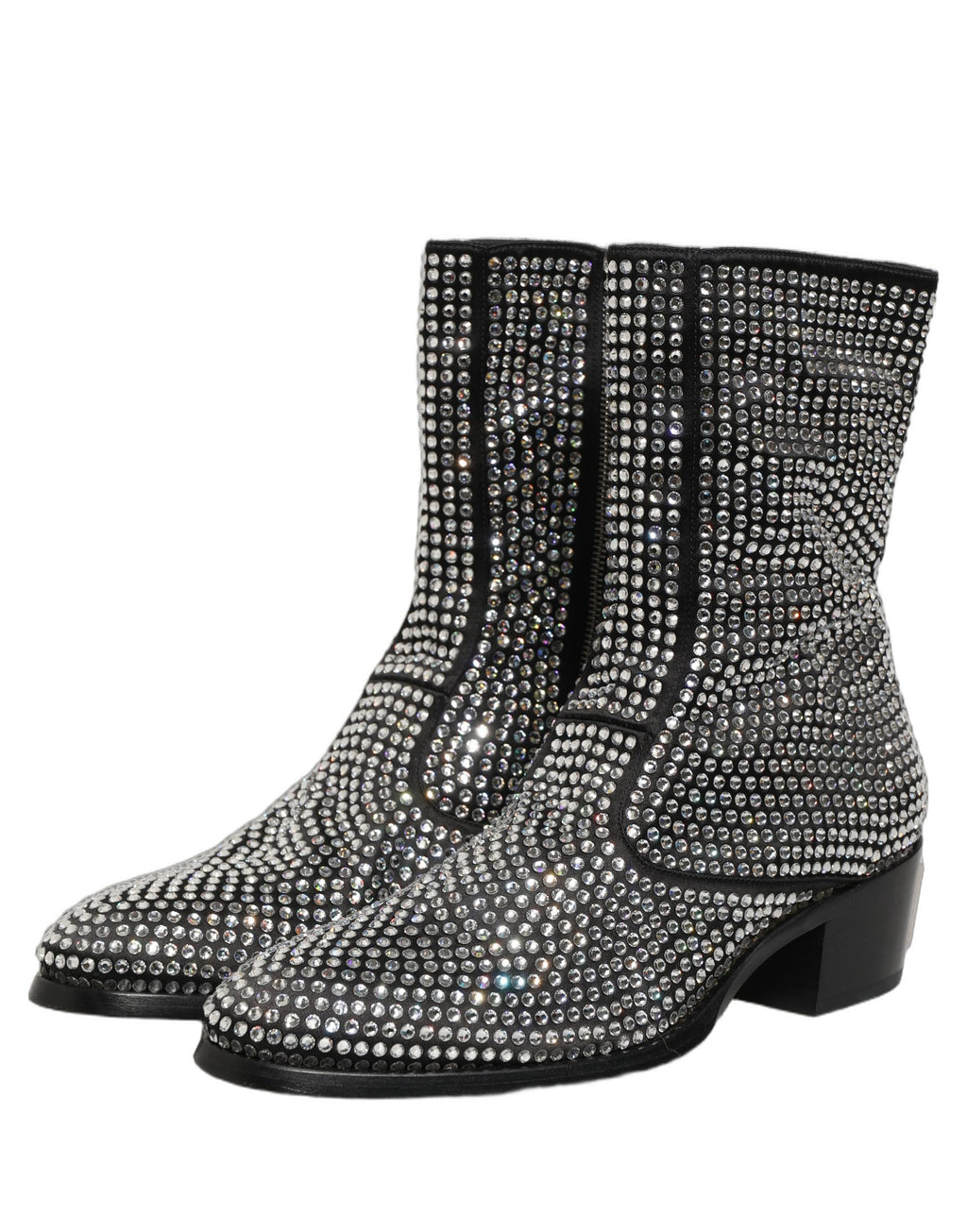 Black Crystal Embellished Ankle Boots Shoes