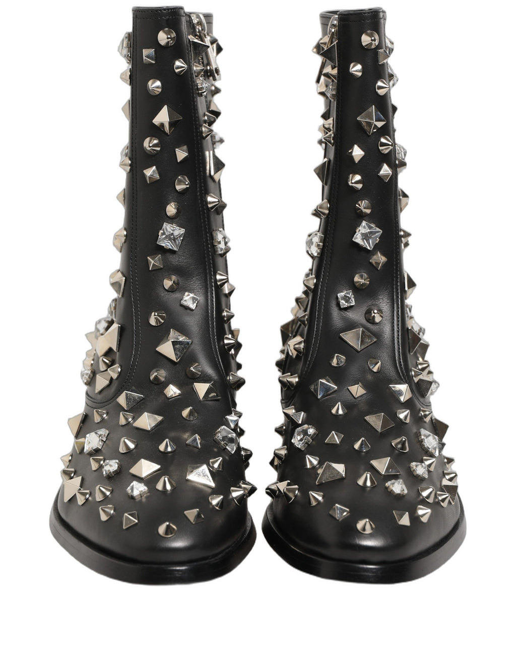 Black Crystal Embellished Short Boots Shoes