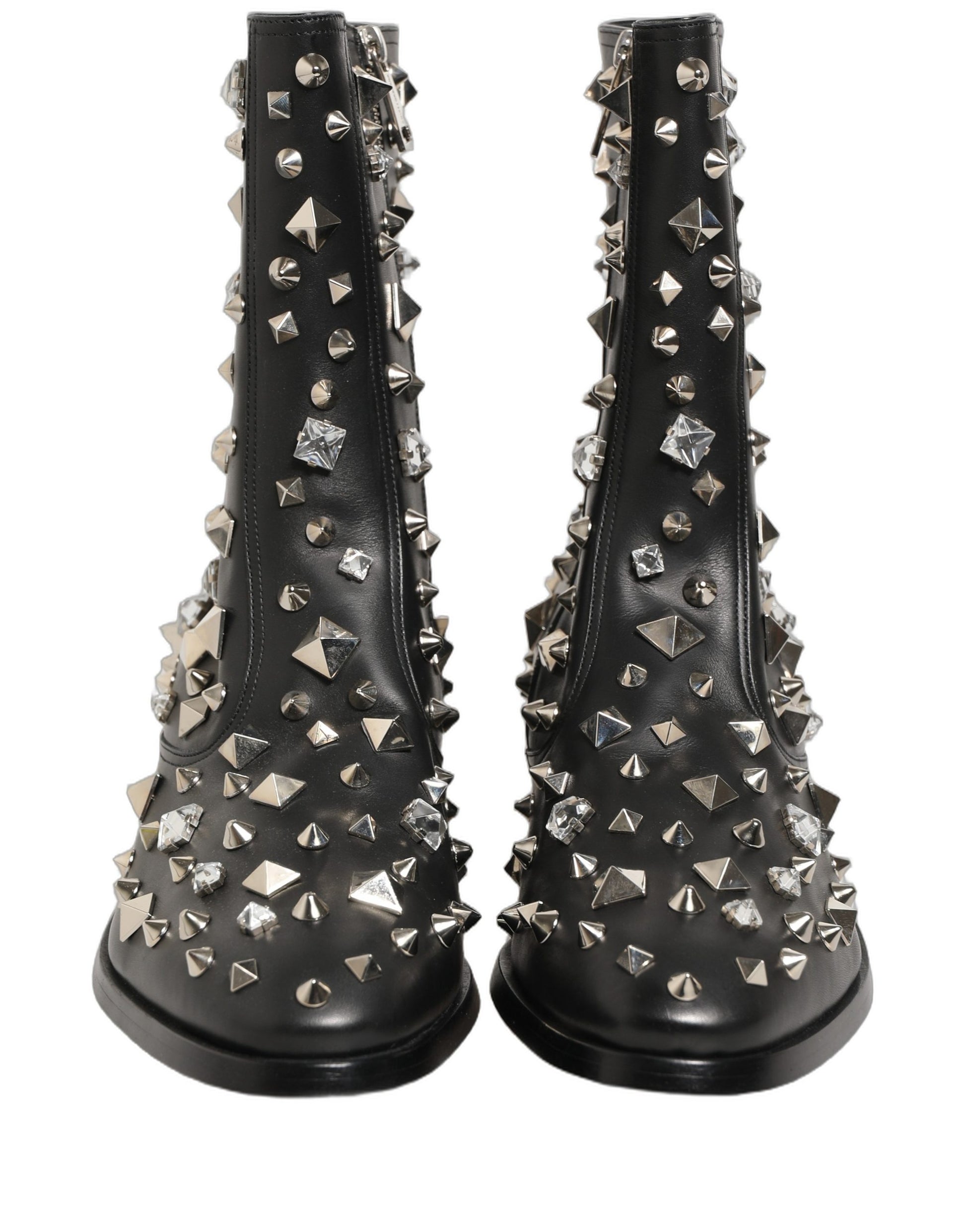 Black Crystal Embellished Short Boots Shoes