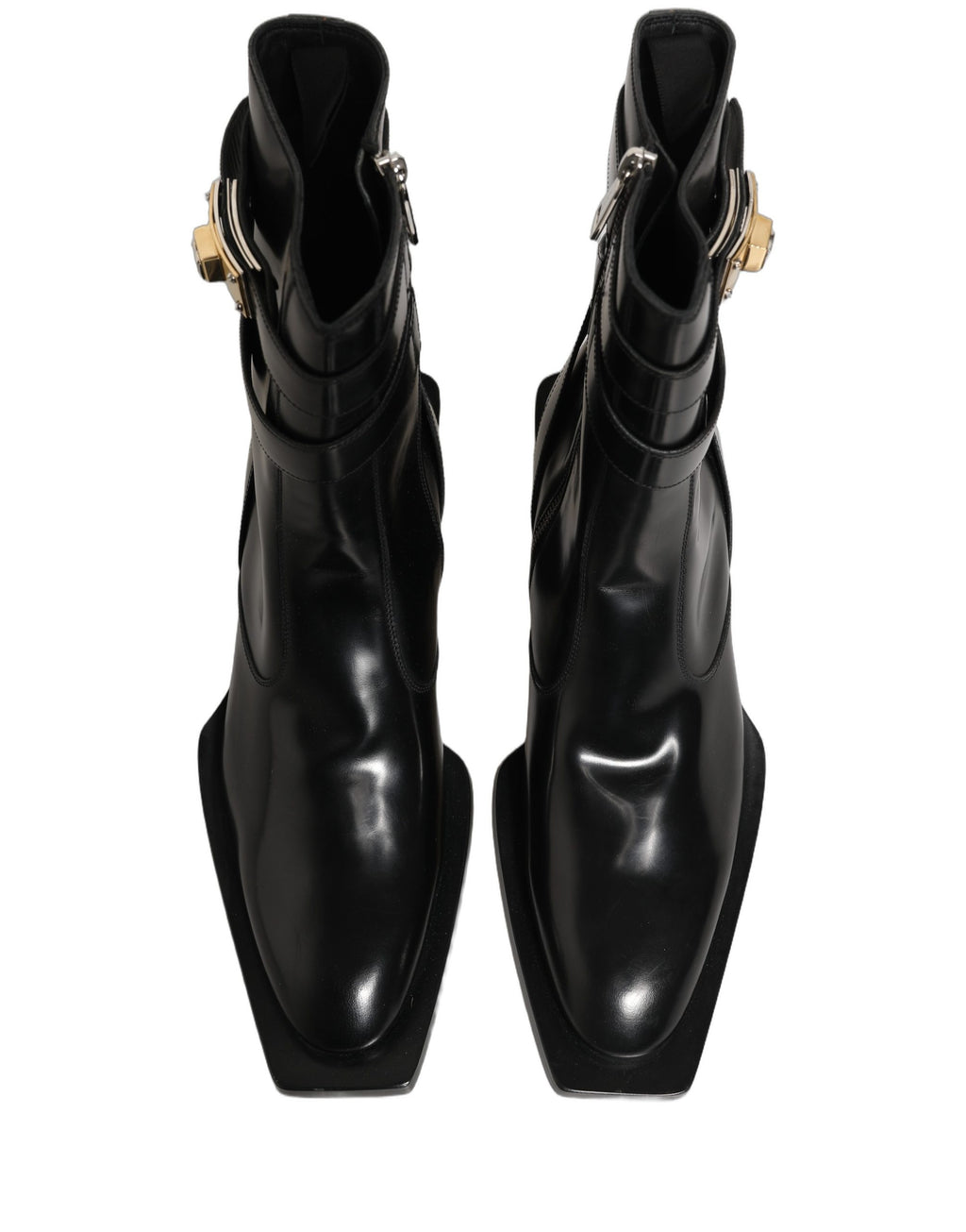 Black Leather DG Plaque Mid Calf Boots Shoes