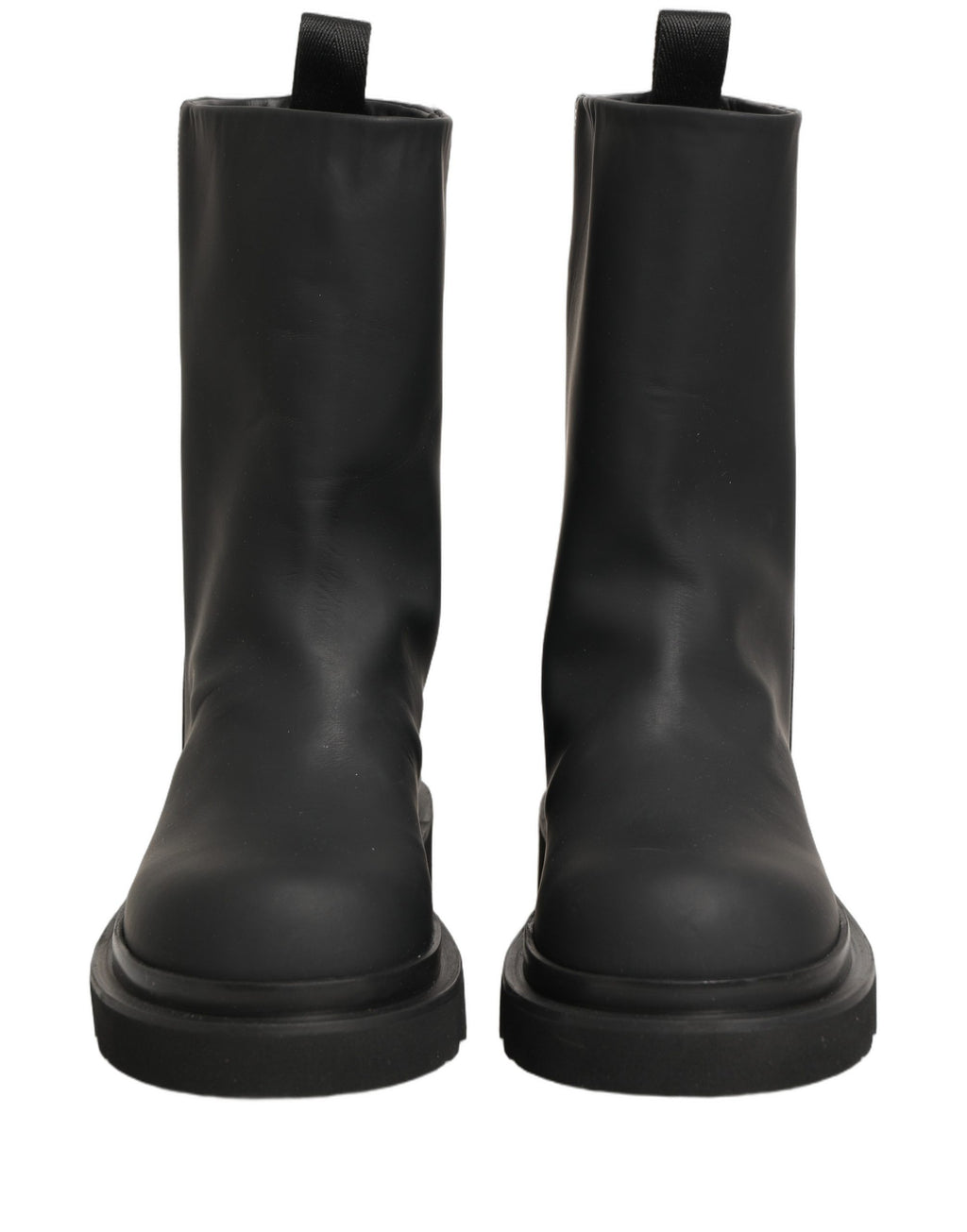 Black Leather Mid Calf Chunky Men Boots Shoes