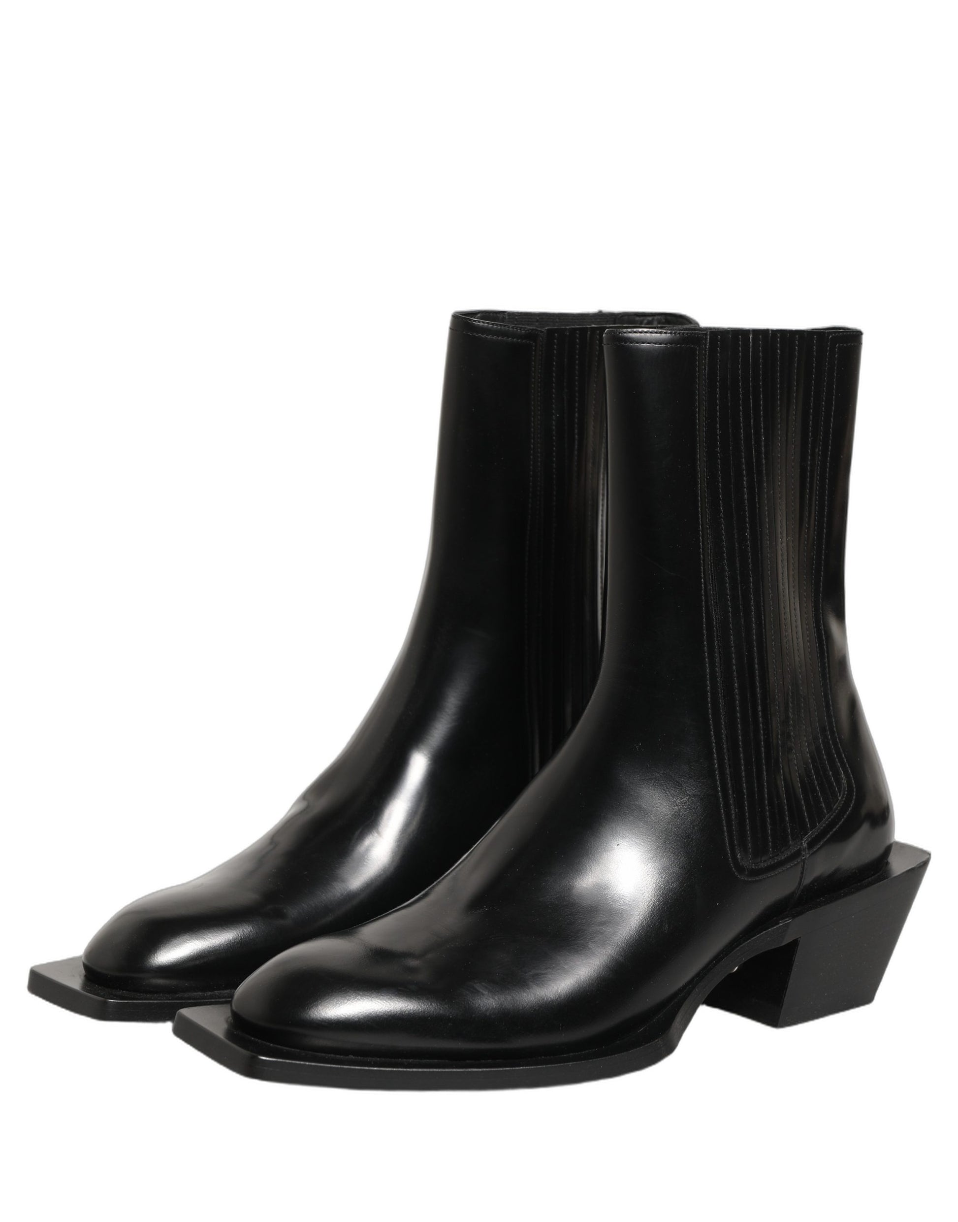 Black Leather Chelsea Mid Calf Boots Shoes