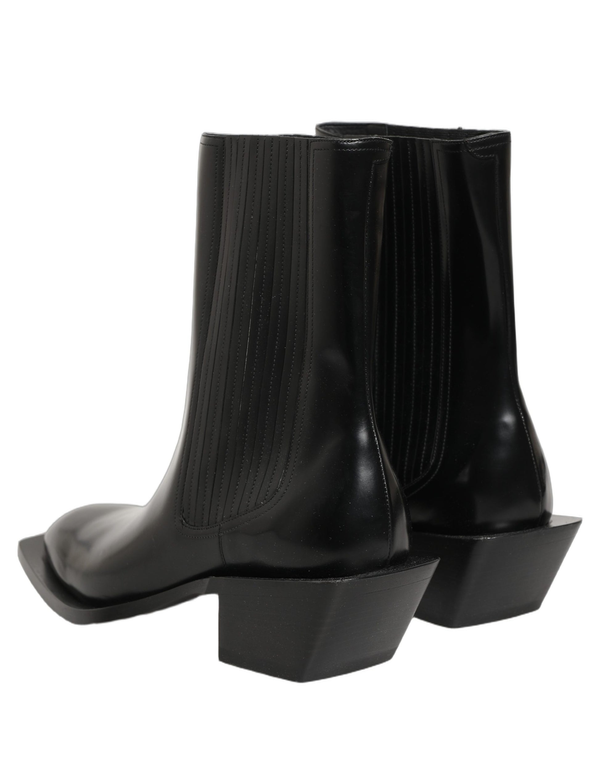 Black Leather Chelsea Mid Calf Boots Shoes