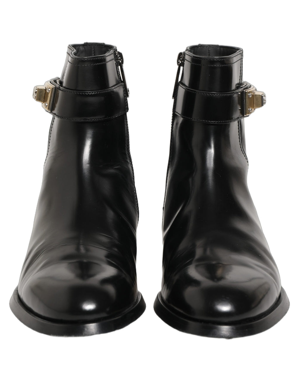 Black Leather Logo Buckle Mid Calf Boots Shoes