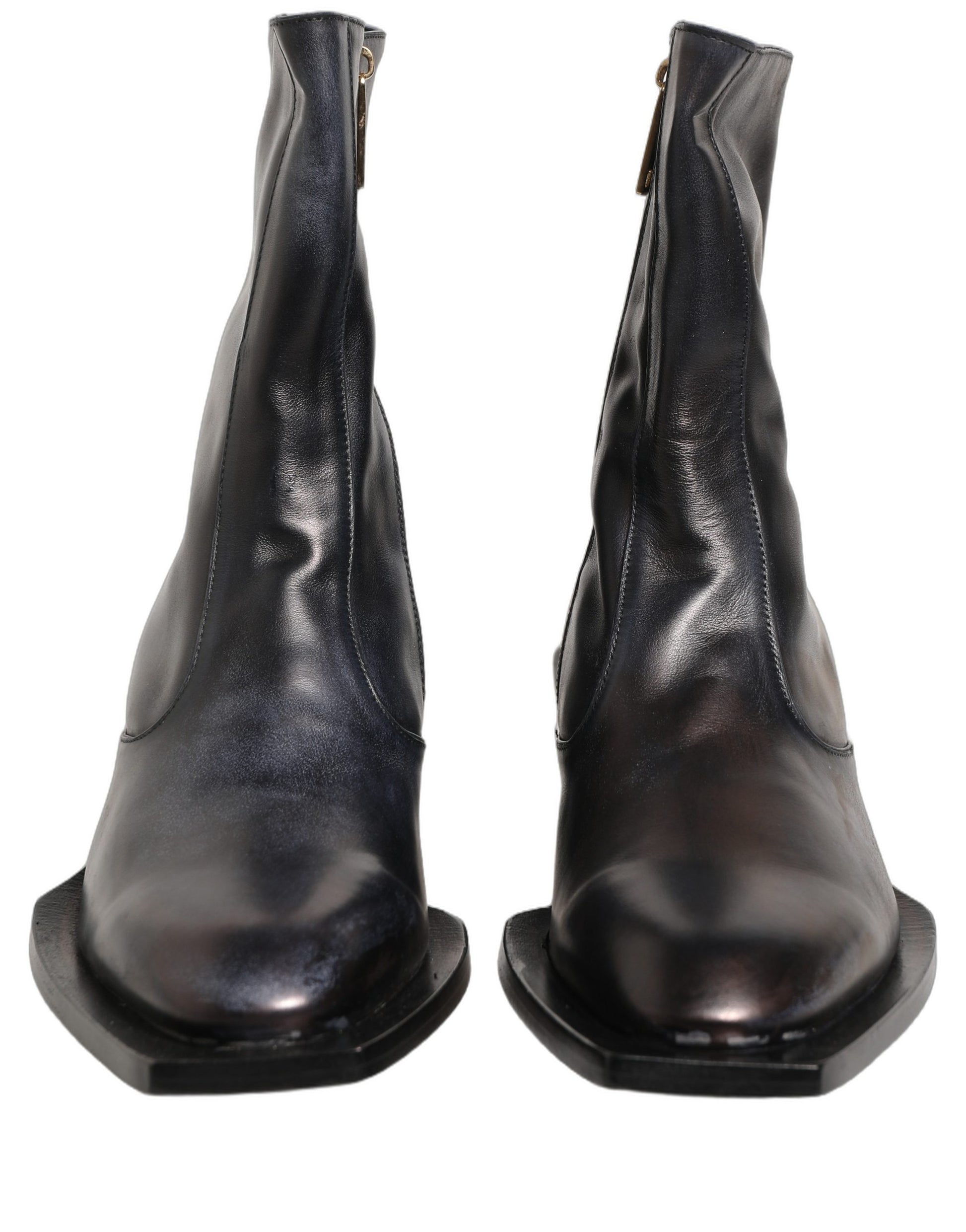 Black Leather Shiny Tex Mid Calf Boots Shoes