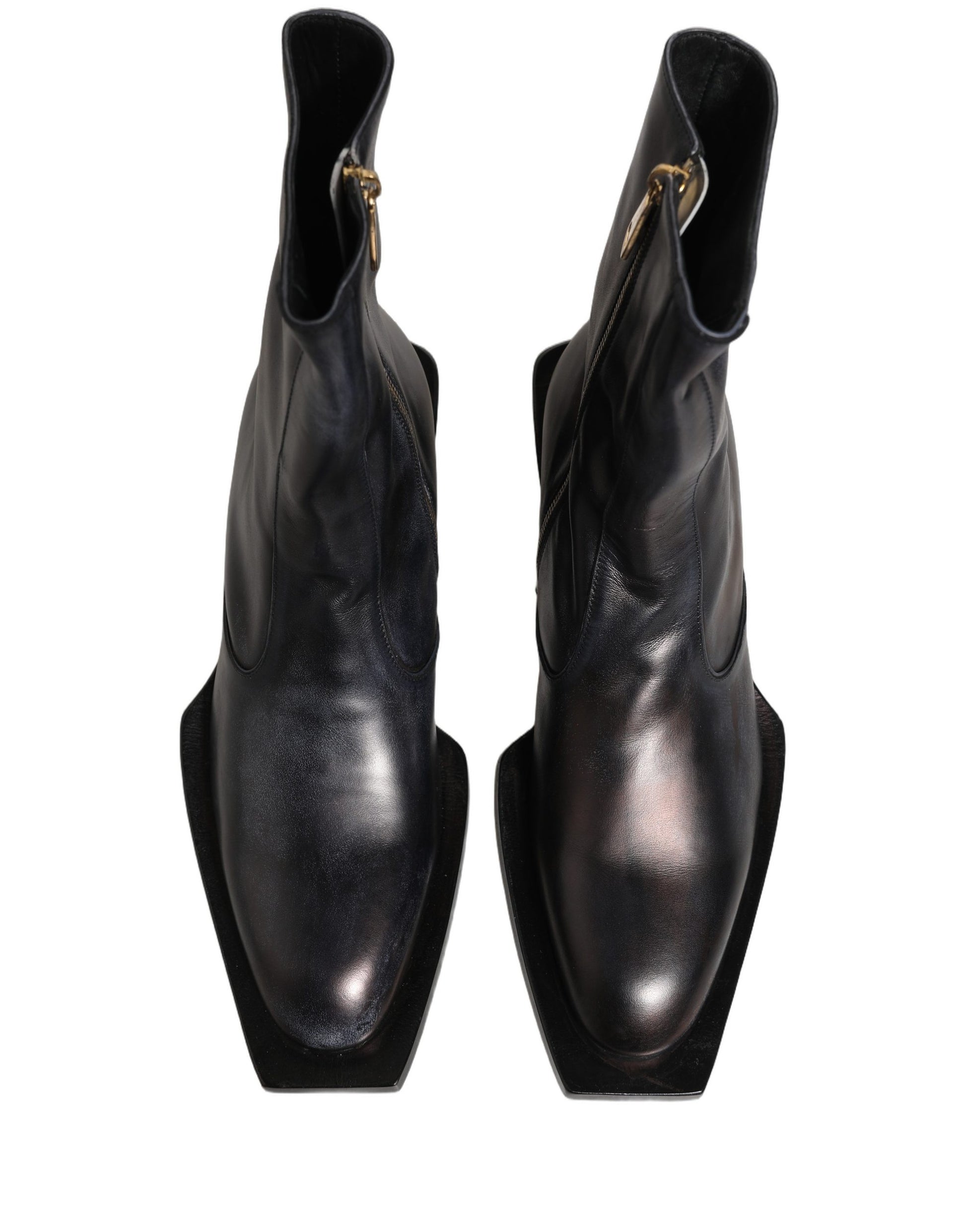 Black Leather Shiny Tex Mid Calf Boots Shoes