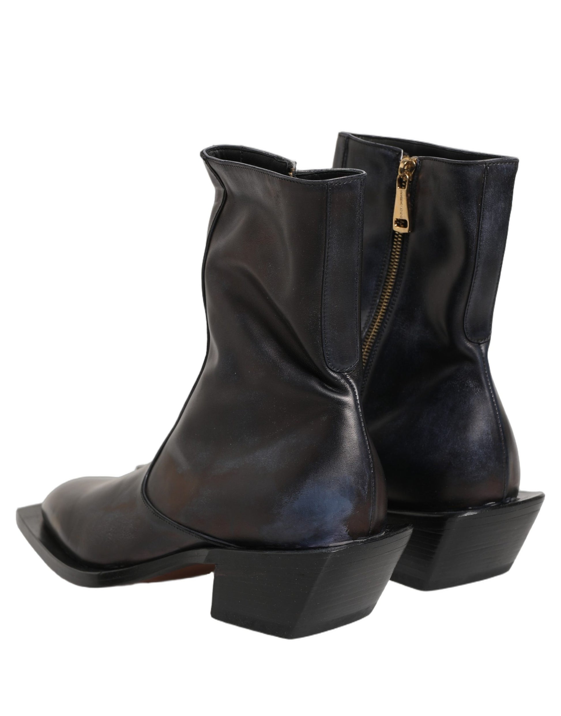 Black Leather Shiny Tex Mid Calf Boots Shoes
