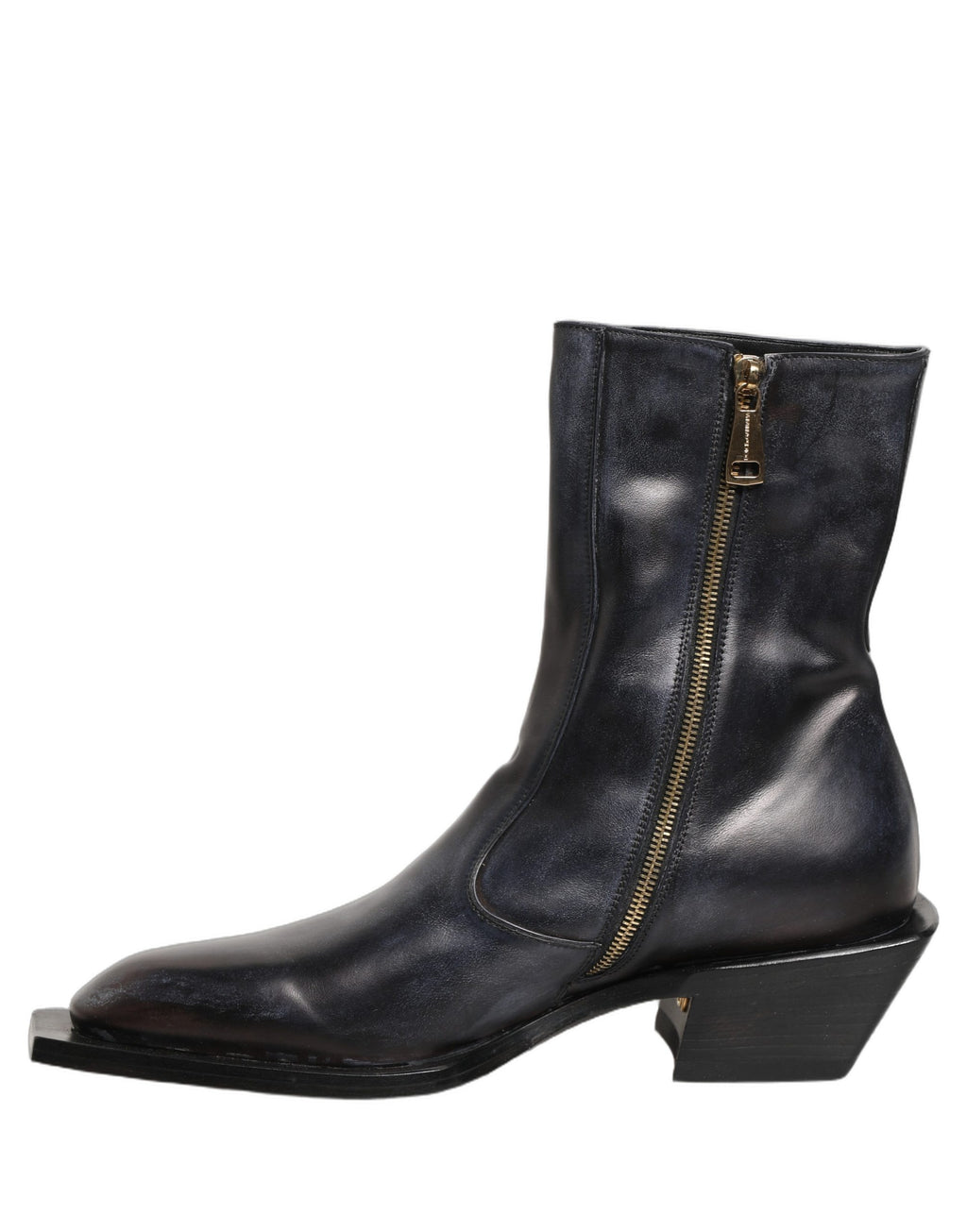 Black Leather Shiny Tex Mid Calf Boots Shoes