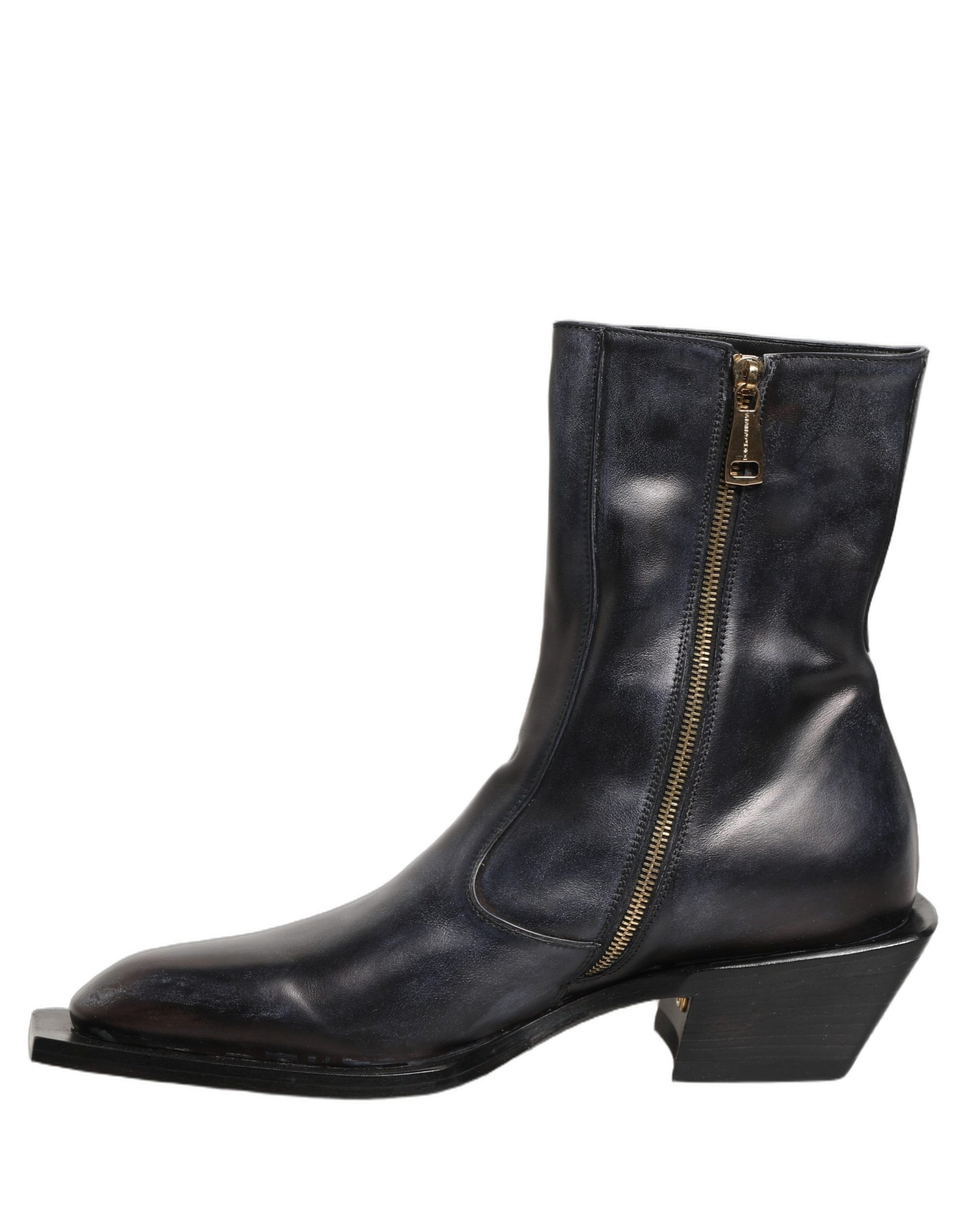 Black Leather Shiny Tex Mid Calf Boots Shoes
