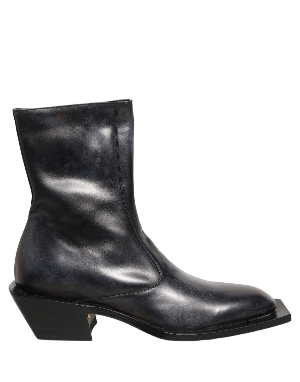 Black Leather Shiny Tex Mid Calf Boots Shoes