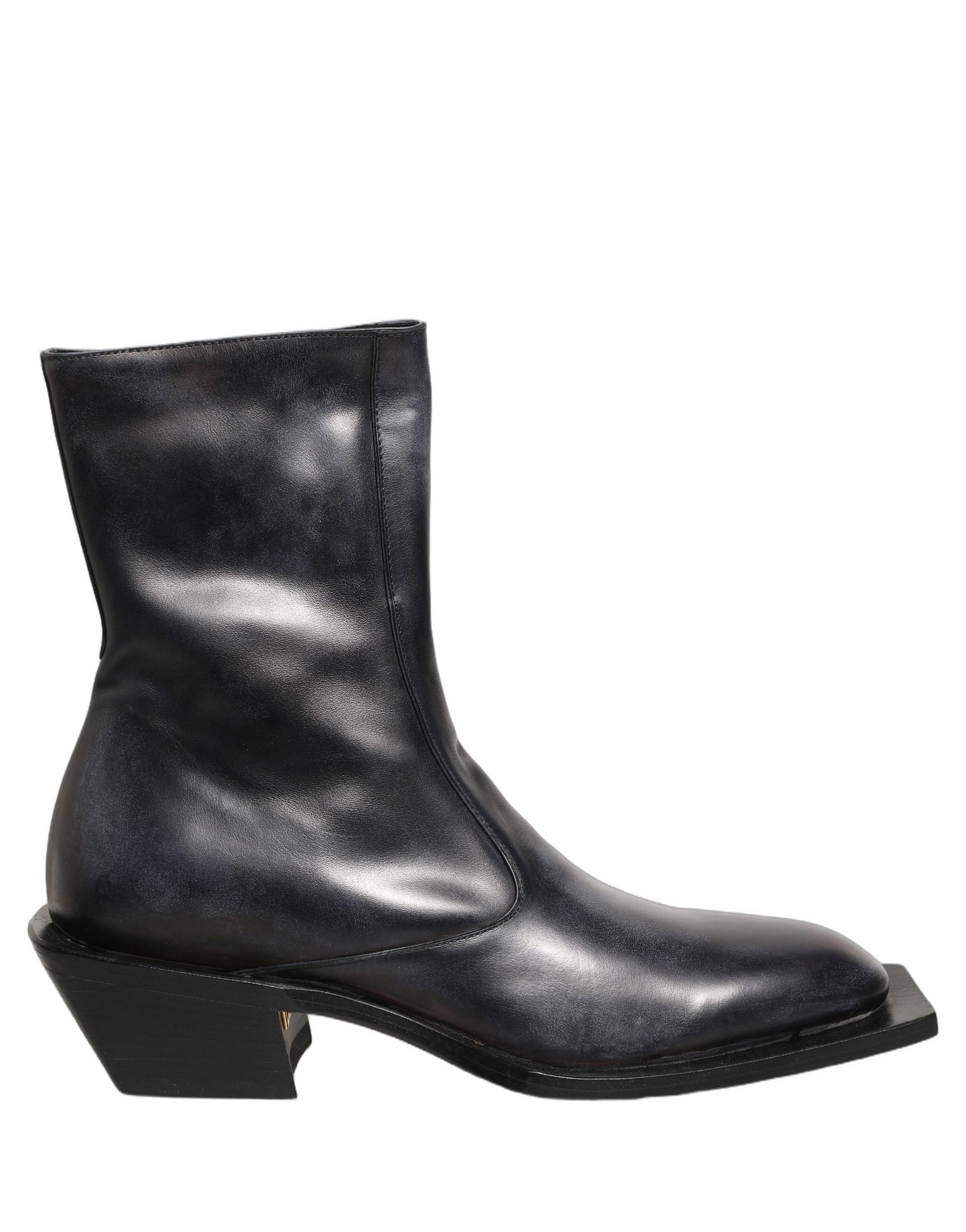 Black Leather Shiny Tex Mid Calf Boots Shoes