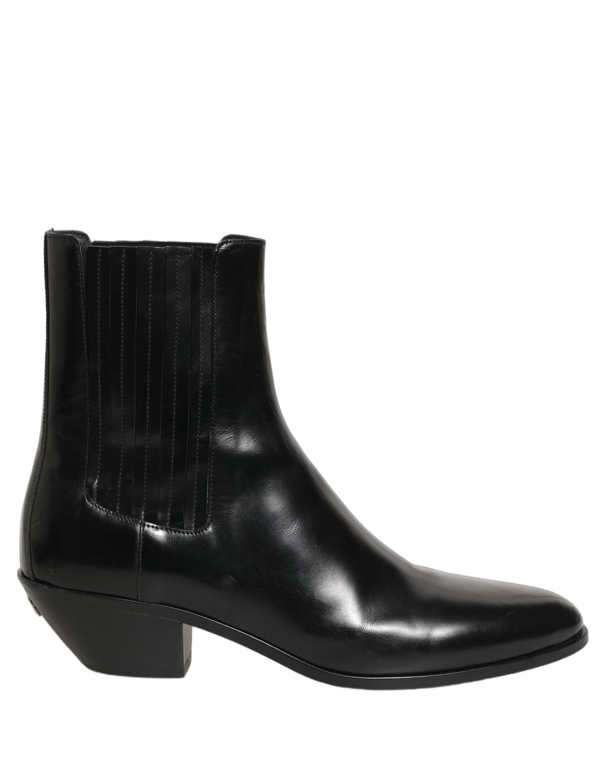 Black Leather Chelsea Mid Calf Boots Shoes