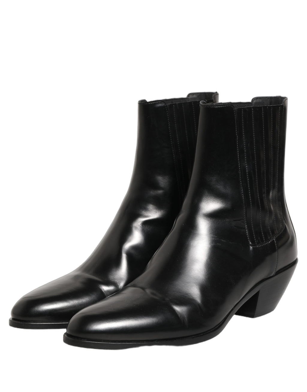 Black Leather Chelsea Mid Calf Boots Shoes