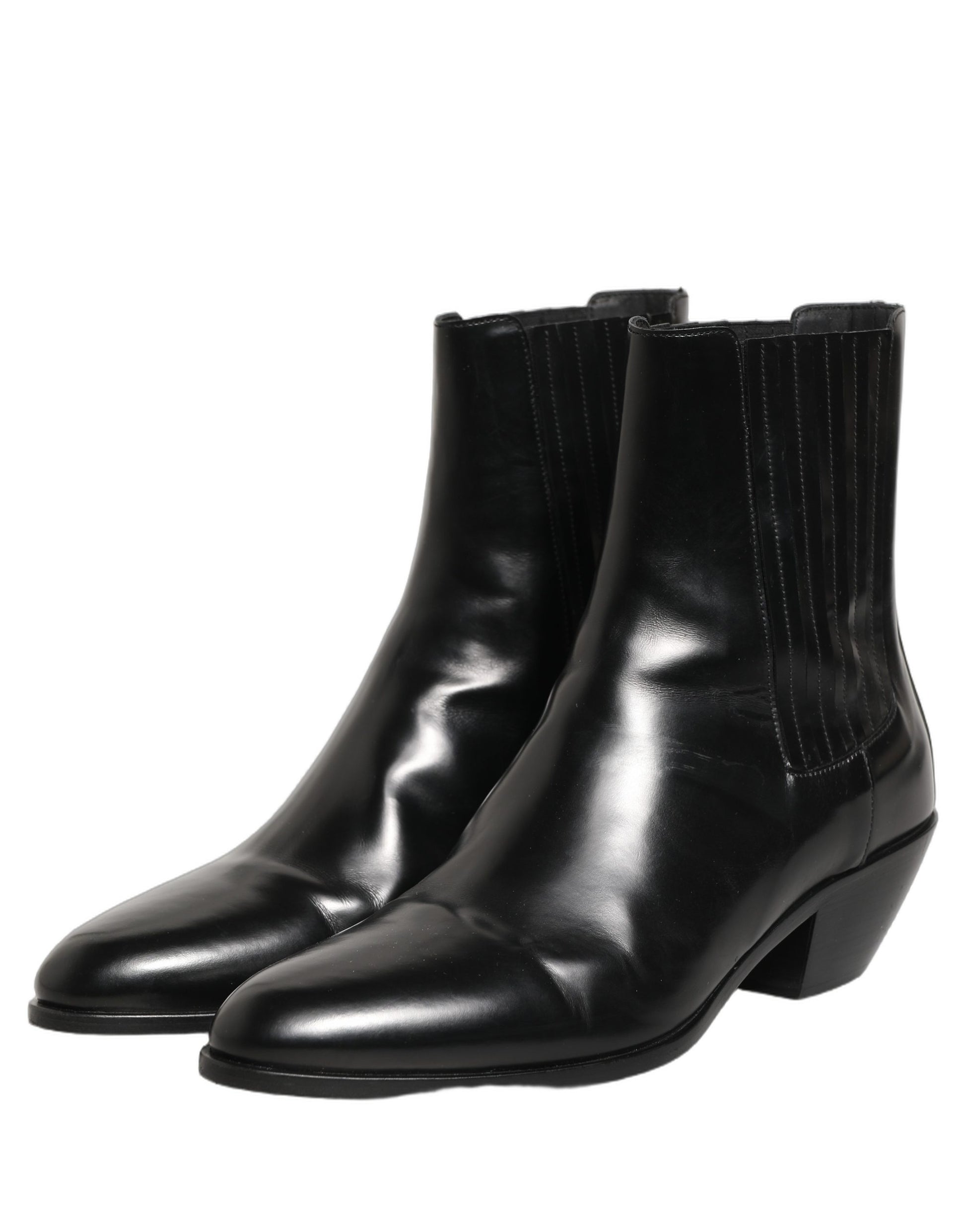Black Leather Chelsea Mid Calf Boots Shoes
