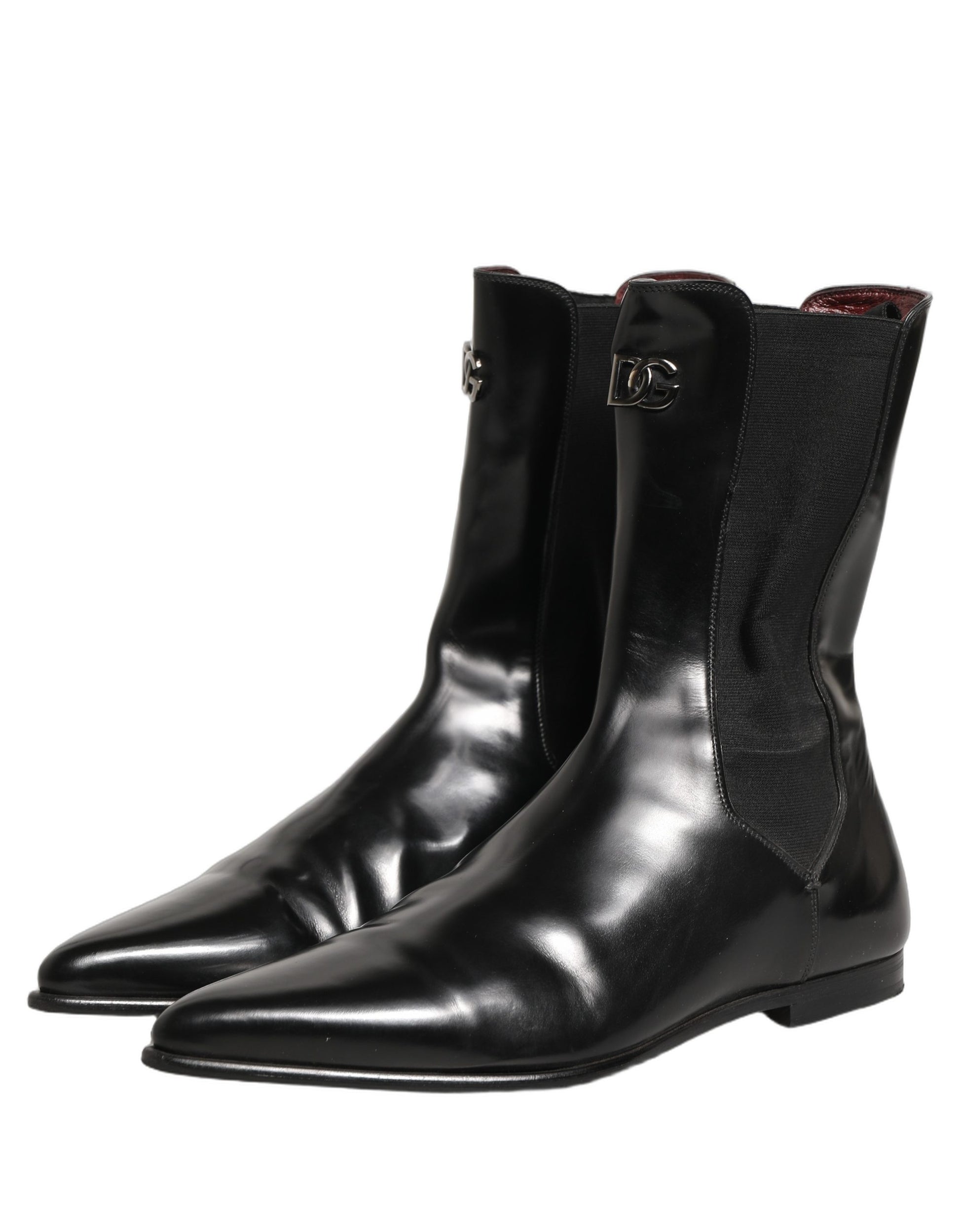 Black Leather Chelsea Mid Calf Boots Shoes