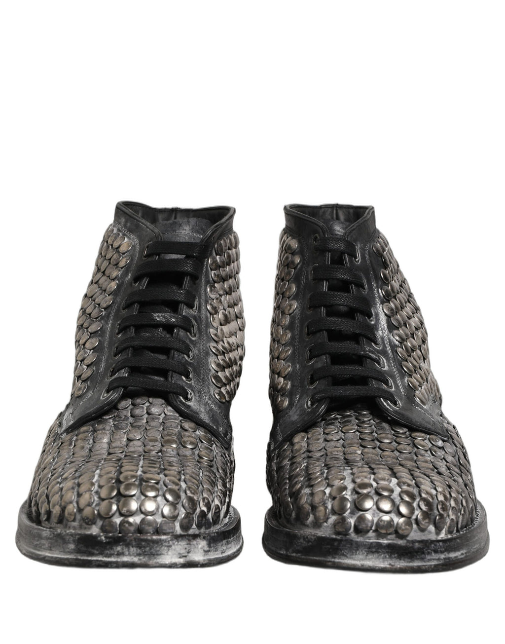 Black Leather Runway Studs Ankle Boots Shoes