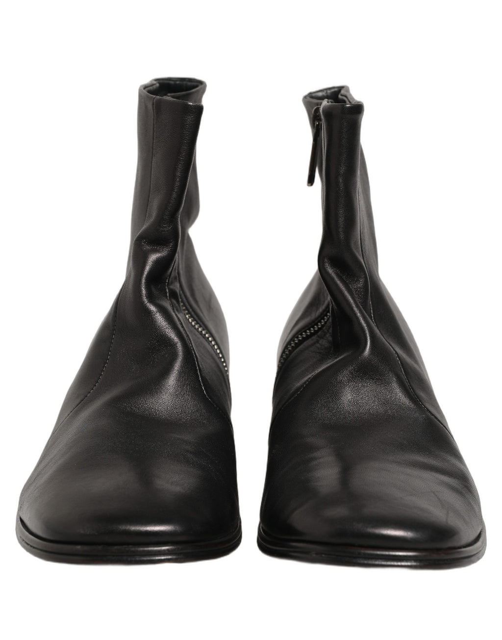 Black Leather Logo Short Ankle Boots Shoes