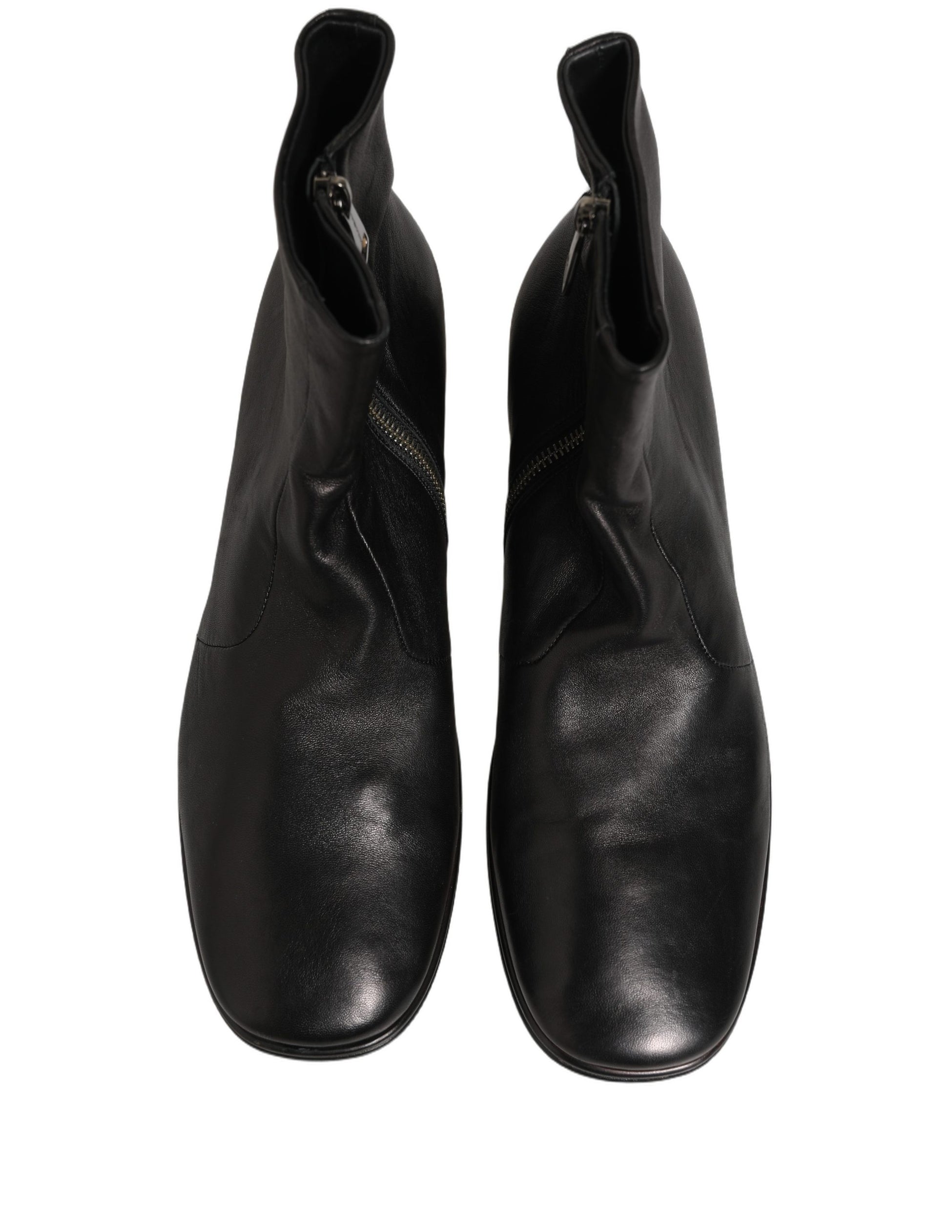 Black Leather Logo Short Ankle Boots Shoes