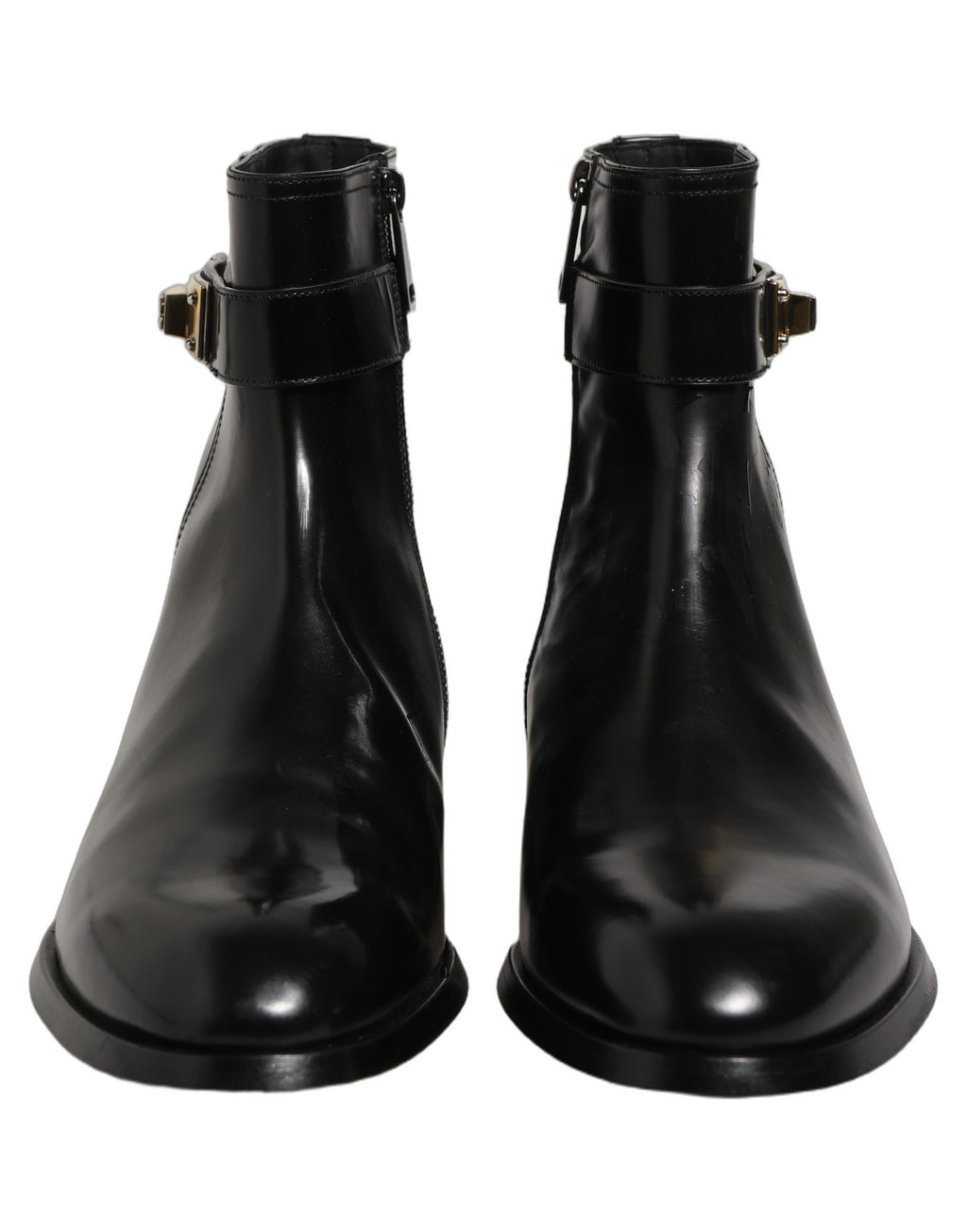 Black Leather Logo Buckle Mid Calf Boots Shoes