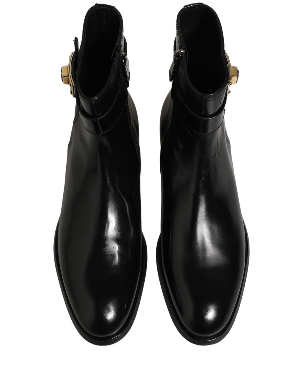Black Leather Logo Buckle Mid Calf Boots Shoes