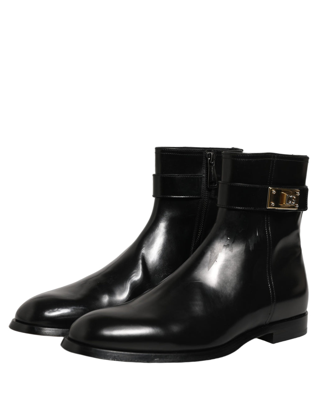 Black Leather Logo Buckle Mid Calf Boots Shoes