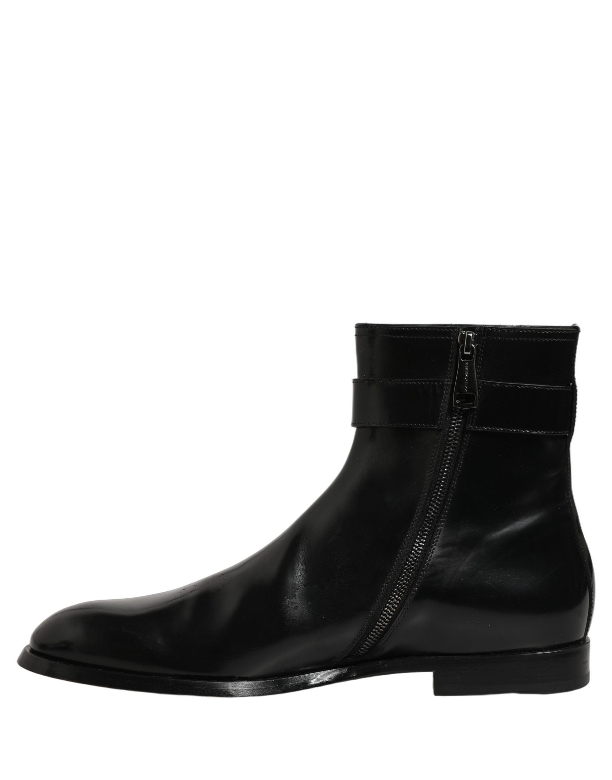 Black Leather Logo Buckle Mid Calf Boots Shoes