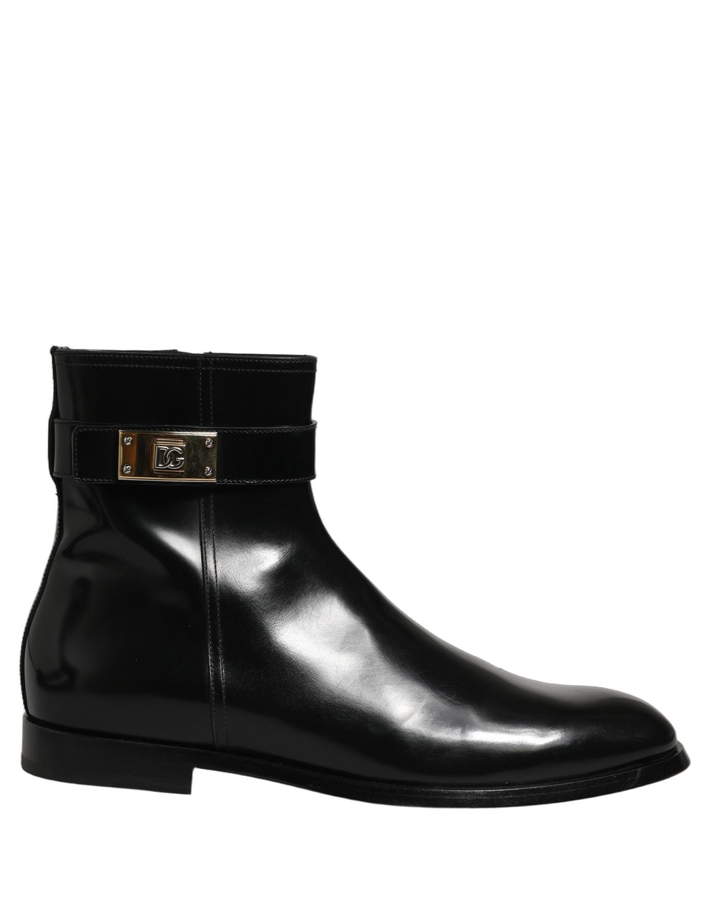 Black Leather Logo Buckle Mid Calf Boots Shoes