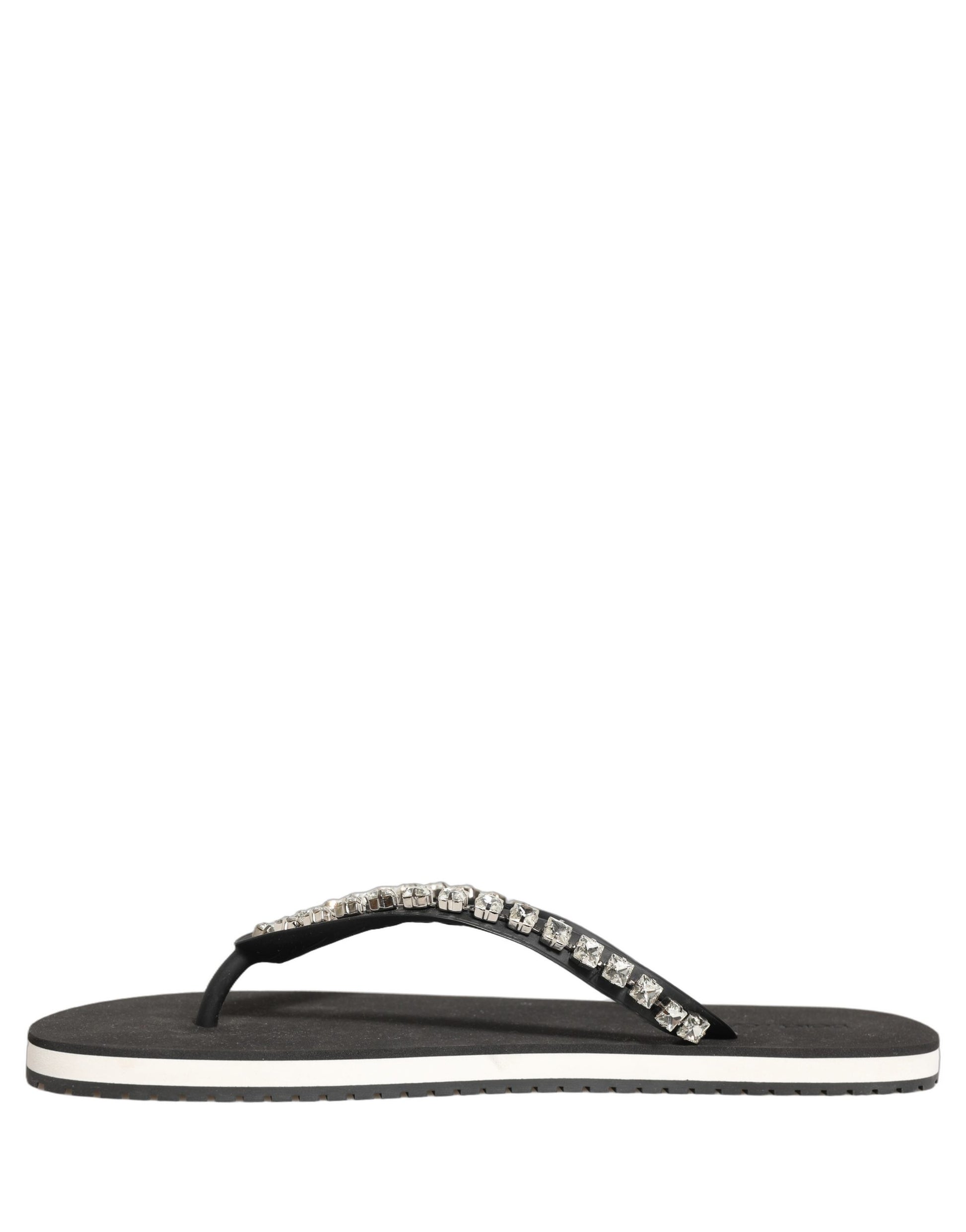 Black Embellished Rubber Flip Flops Men Shoes