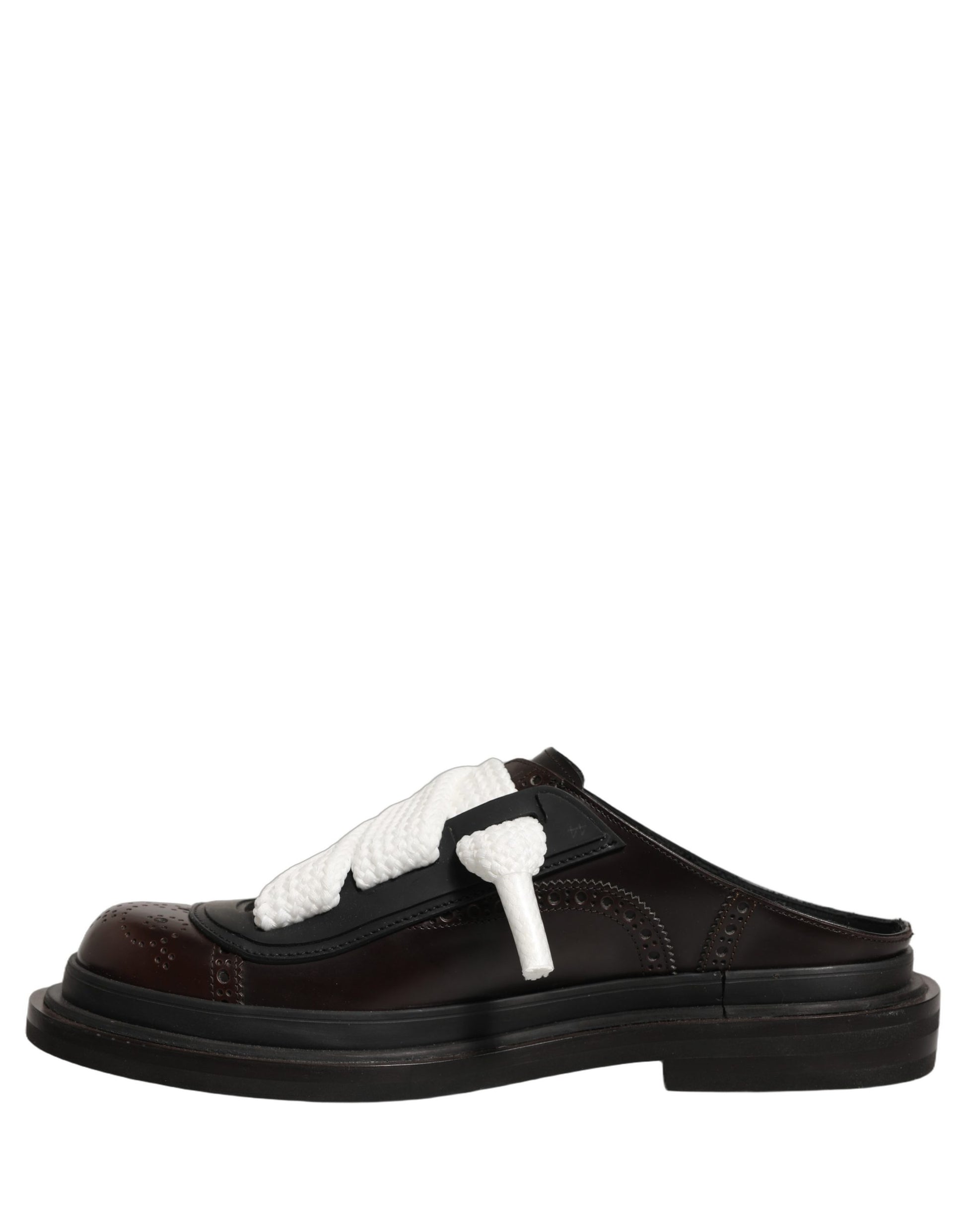 Brown Leather Slip On Flat Sandals Men Shoes